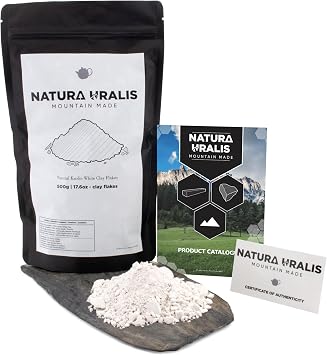 Natura Uralis Kaolin White Clay Flakes | 500g of Natural White Clay, Pure White to Off-White - Amazing Crunch, Satisfying Earthy, Velvety and Firm Texture, ASMR Sensation