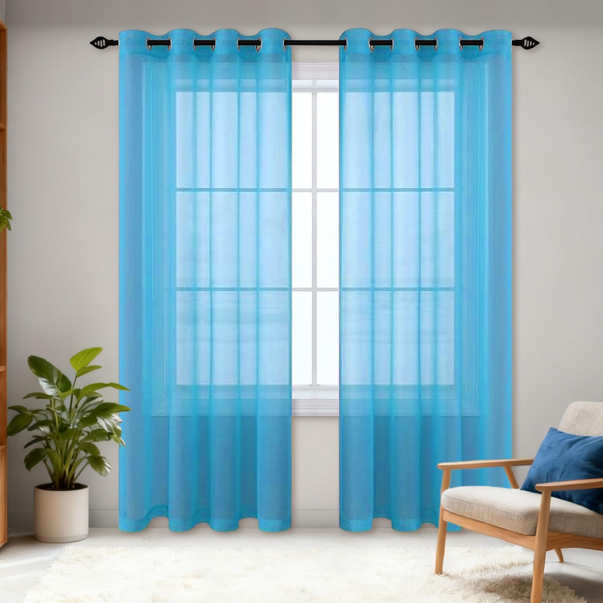 Rideaux voilage bleu ciel 600x180 cm effet moderne haut de gamme