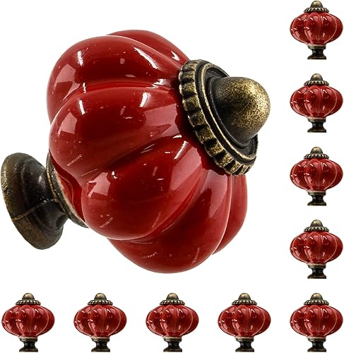 Auvotuis 12 tiradores de cerámica para cajones, pomo de calabaza vintage, pomo redondo con tornillos para armario, armario, cocina, dormitorio,