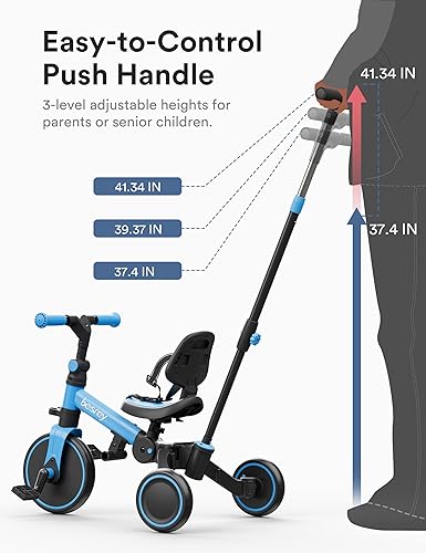 Miniatura 7 de besrey Bicicleta 5 en 1 para niños pequeños, triciclo para niños de 1 a 3 años, triciclo con asa de empuje, respaldo y cinturón de seguridad,