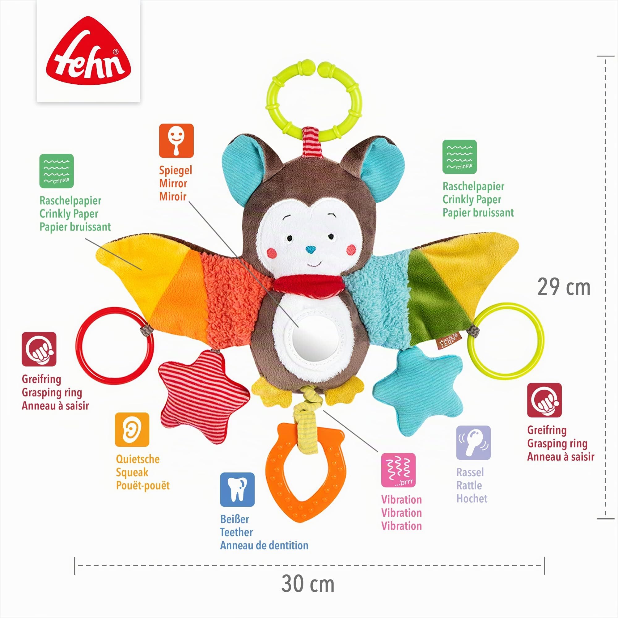Baby Einstein, 4 in 1 Kickin' Tunes Spieldecke mit 70+ Geräuschen & Fehn Activity-Spieltier Fledermaus – Baby Motorikspielzeug für Kinderwagen, Kinderbett und Babyschale zum Beißen