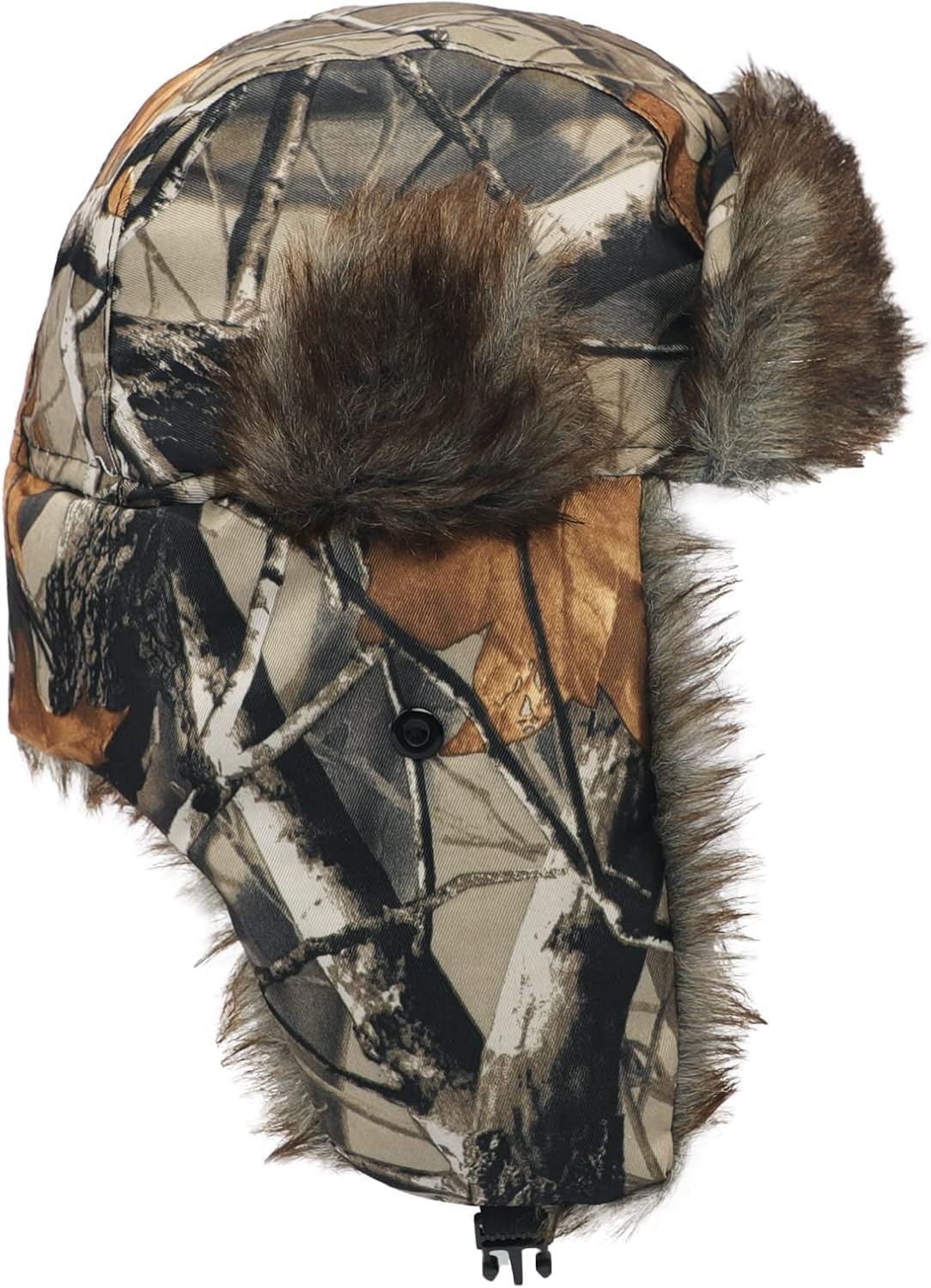 Trapper Hat in Camo with Real Rabbit Fur,Winter Ushanka with Windproof Ear Flaps,for Hunting Snow Activities Fits Men & Women