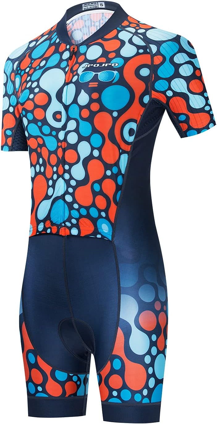 JPOJPO Women Cycling Jersey Set Short Sleeve Bodysuit One-Piece 5D Padded Bicycle Shorts Quick-Dry 3-Pockets S-3XL
