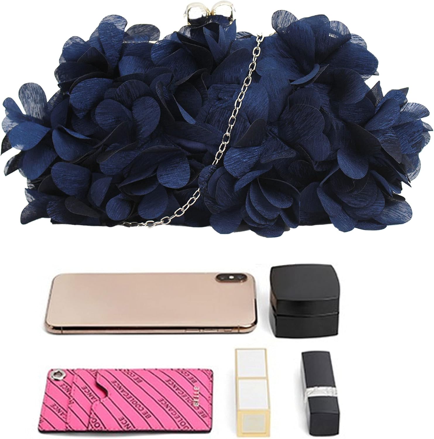 Buddy Women Rose Shaped Clutch Soft Satin Wristlet Handbag Wedding Party Purse image 4