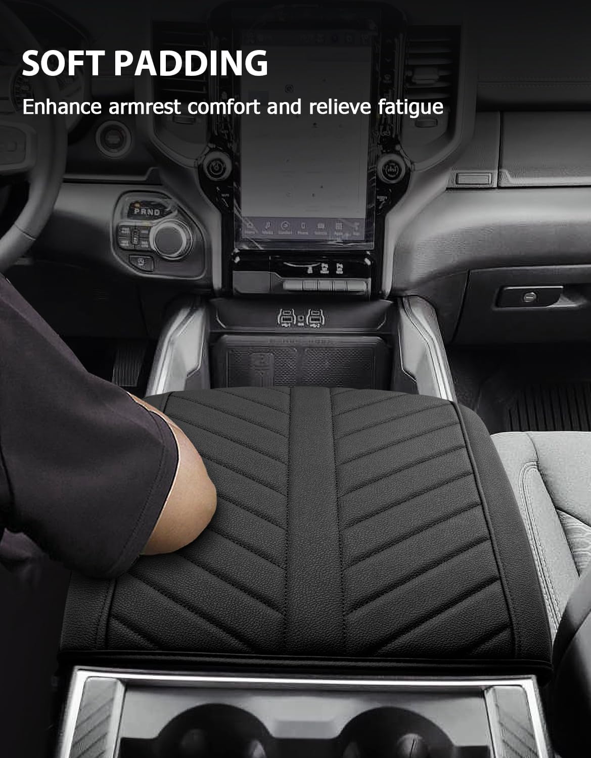 Center Console Cover for 2019-2026 Dodge RAM 1500 2500 3500 Accessories, PU Leather Middle Console Cover Pad, Floor Console Bucket Seat Only, Anti-Scratch, Black