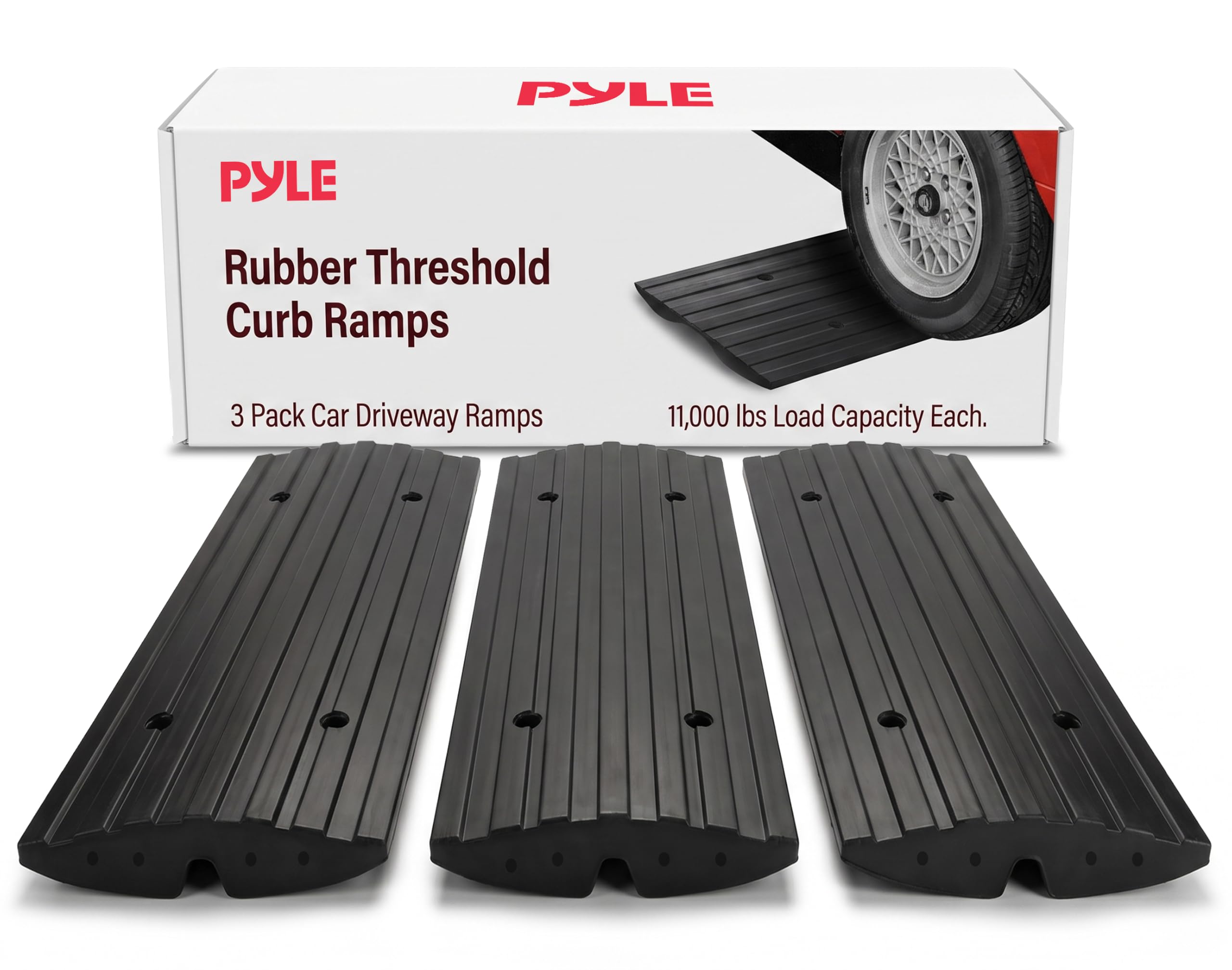 Photo 1 of Pyle Car Driveway Adjustable Curb Ramps - 3 Pack Heavy Duty Rubber Threshold Ramp Kit Set -For Loading Dock, Garage, Sidewalk, Truck, Scooter, Bike, Motorcycle & Wheelchair Mobility- PCRBDR23