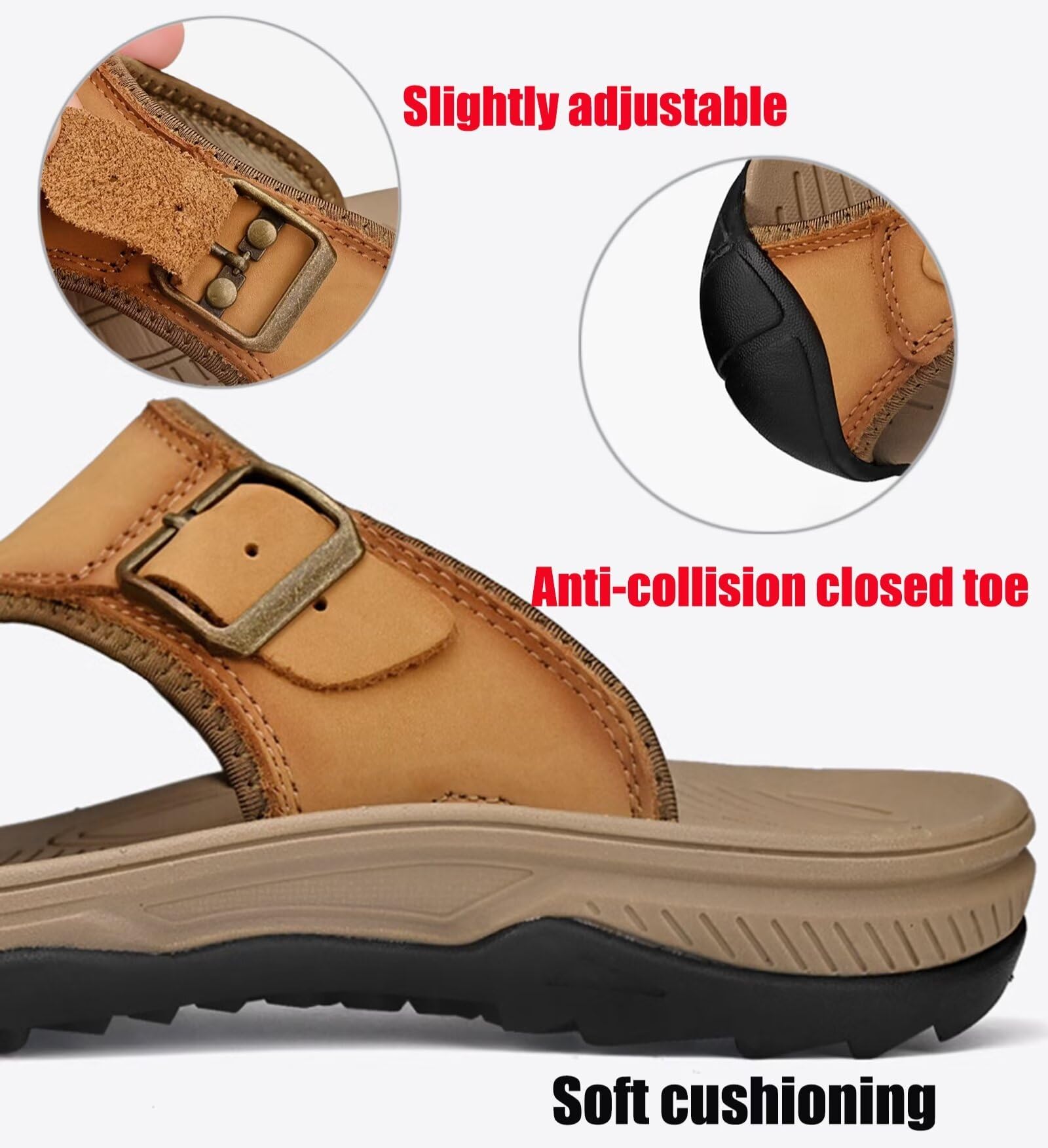 Chanclas Hombre Verano Playa Piscina Comodas Cuero Flip Flops de Caminar Antideslizante Sandalias de Punta Cerrada
