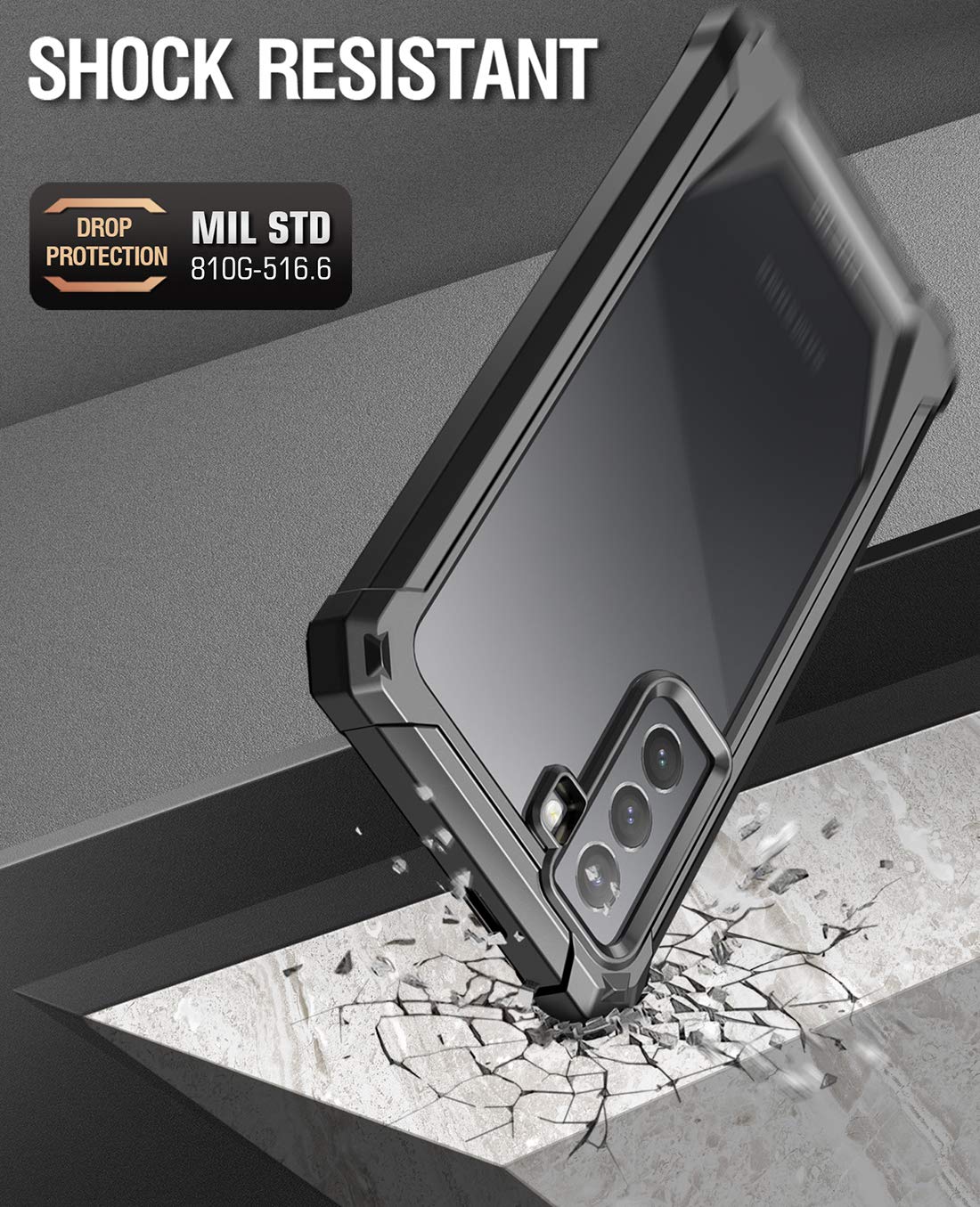 Custodia Poetic Per Galaxy S21 Ultra 5G, Cover Antiurto Doppio Strato Con Pelle E Protezione Schermo