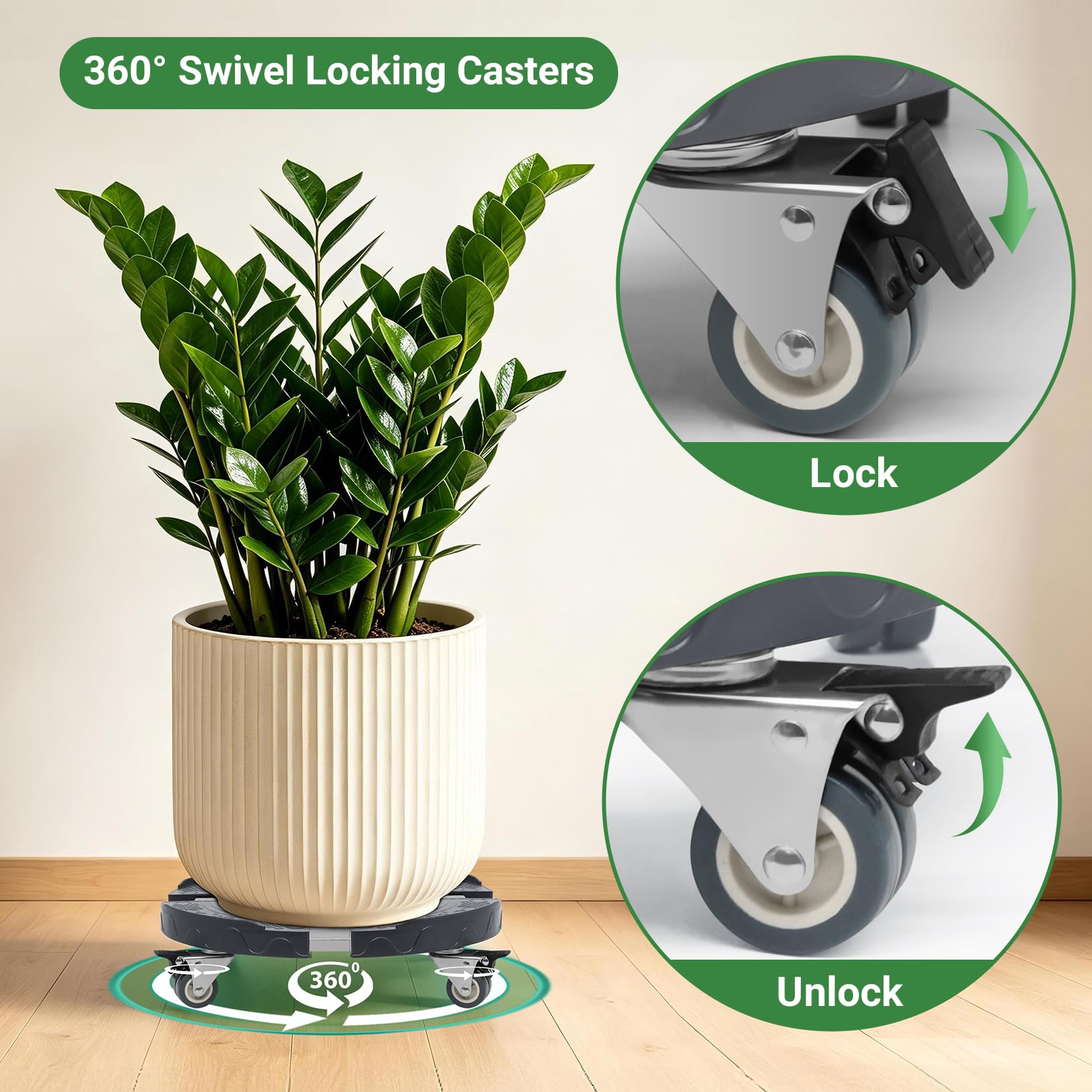 Nefish Ruedas de basura, ruedas redondas ajustables de 15 a 19 pulgadas con 4 ruedas, plataforma rodante de tambor resistente de 440 libras, carrito rodante multifuncional