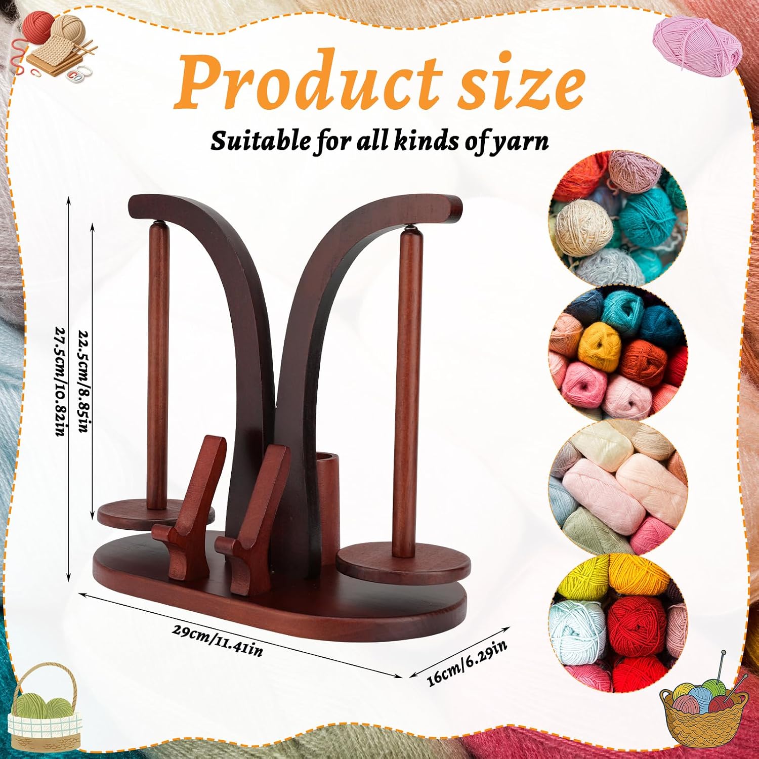 Ovveroche Magnetic Yarn Holder for Crocheting and Knitting, Magnetic Rotating Wooden Yarn Spinner with Crochet Accessories Storage and Phone Stand for Crochet Gifts for Crochet Knitting Lovers