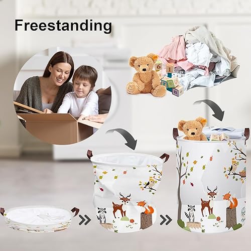 Miniatura 3 de Clastyle Cesta de lavandería de animales del bosque de 45 litros, plegable, impermeable, con asa, para habitación de los niños, ciervos de la selva