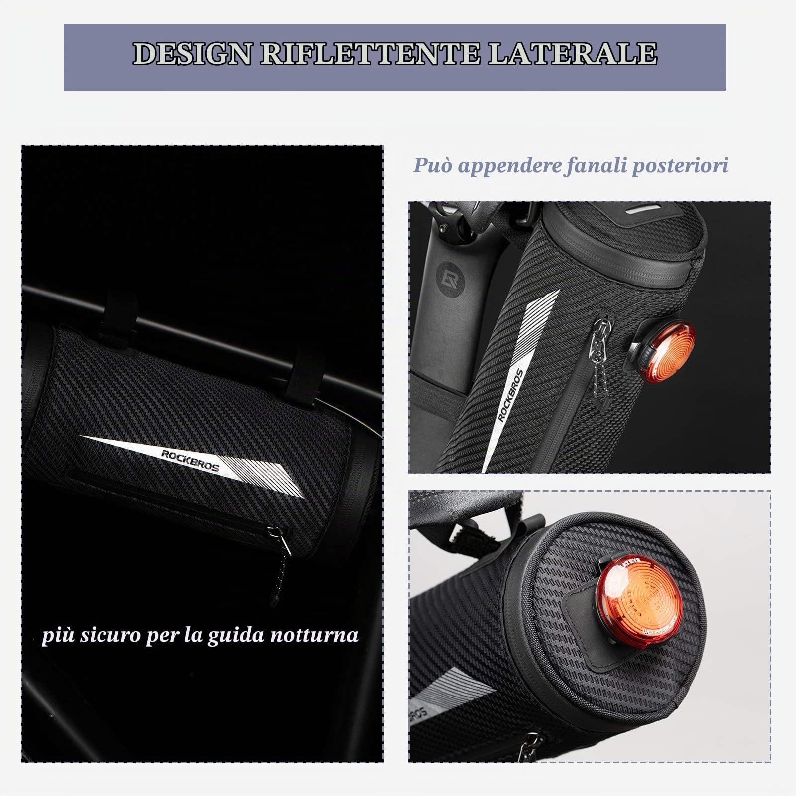 ROCKBROS Borsa Bici Manubrio 2L + Campanello Bici Mini, per 22,2-31,8mm | Idrorepellente Riflettente Design Portatile con Tracolla + 90dB Installazione Semplice per Bici da Corsa e MTB