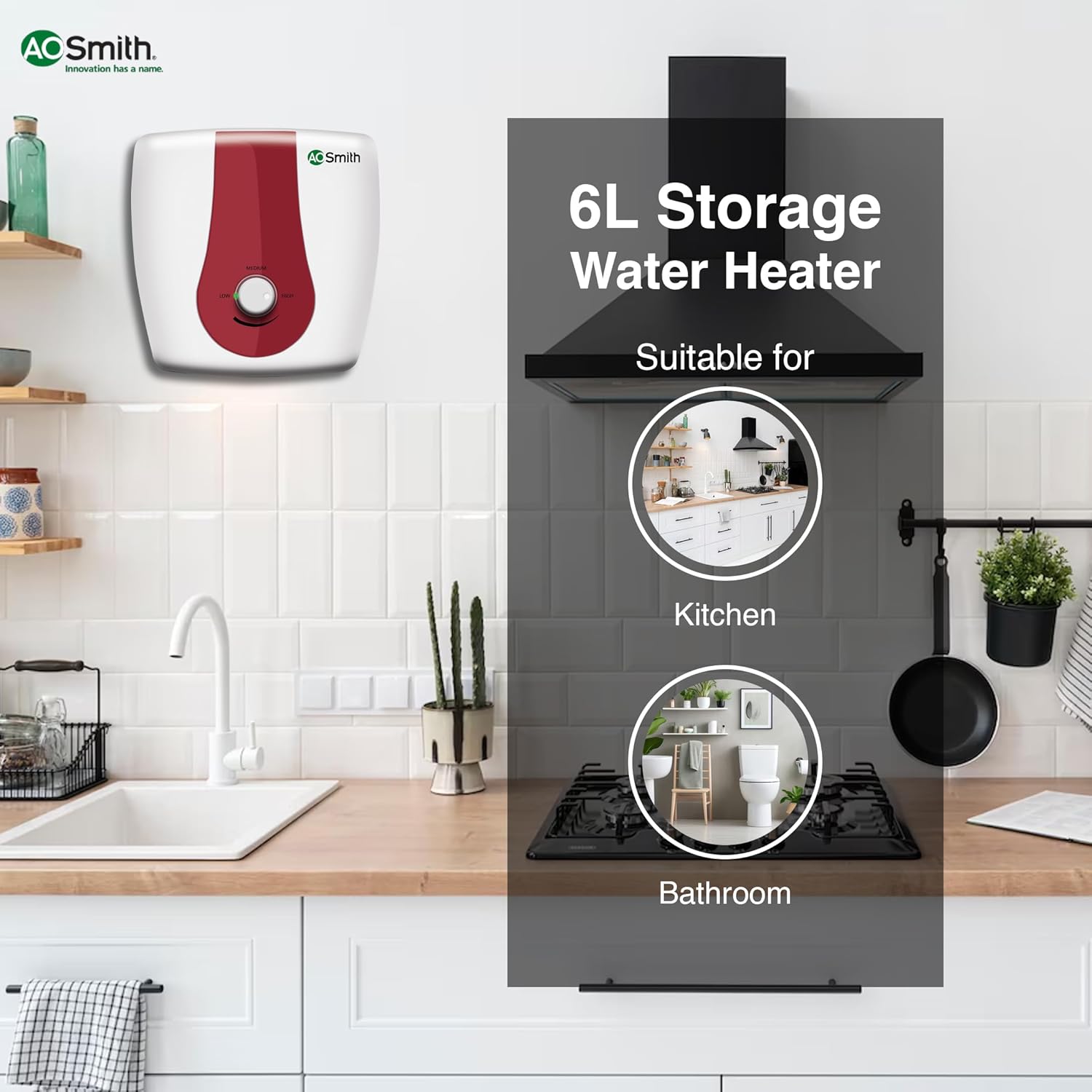 AO Smith SGS-GREEN SERIES-006 Storage 6 Litre Vertical Water Heater (Geyser)|33% Faster Heating|Save on Energy Bills with BEE 5 Star Rating|Enhanced Durability with Blue Diamond Tank Coating|ABS Body 10 71mAlu0FtnL. SL1500