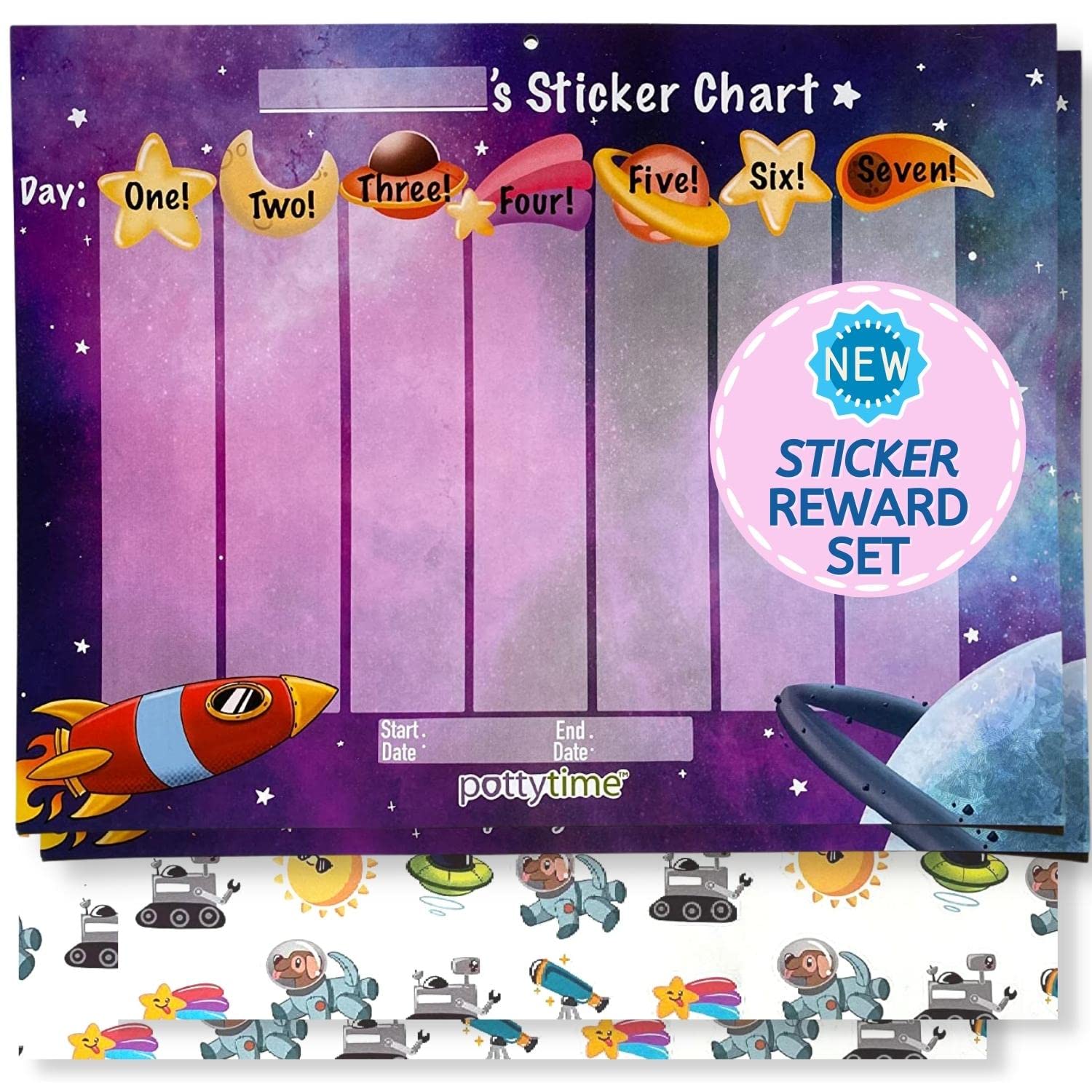 Potty Watch Training Sticker Chart - Potty Training with 4-Weekly Space Themed Charts 144 Stickers - Easy to