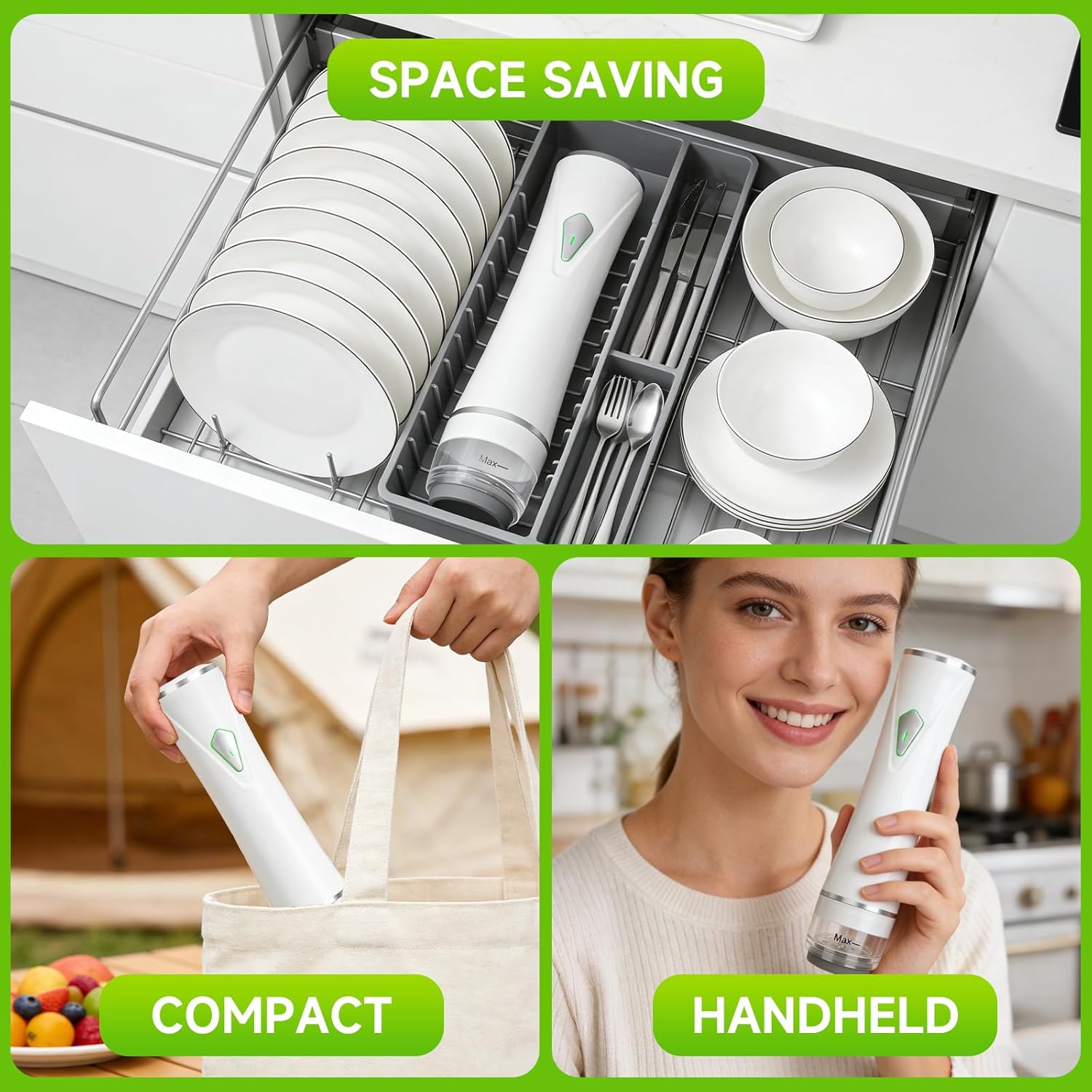 SANLIKE Handheld Vacuum Sealer for Food, 65KPa Strong Suction Wireless Rechargeable Food Sealer with 30 Reusable Bags, Portable Vacuum Sealer with Removable Drip Tray for Kitchen Camping BBQ Travel