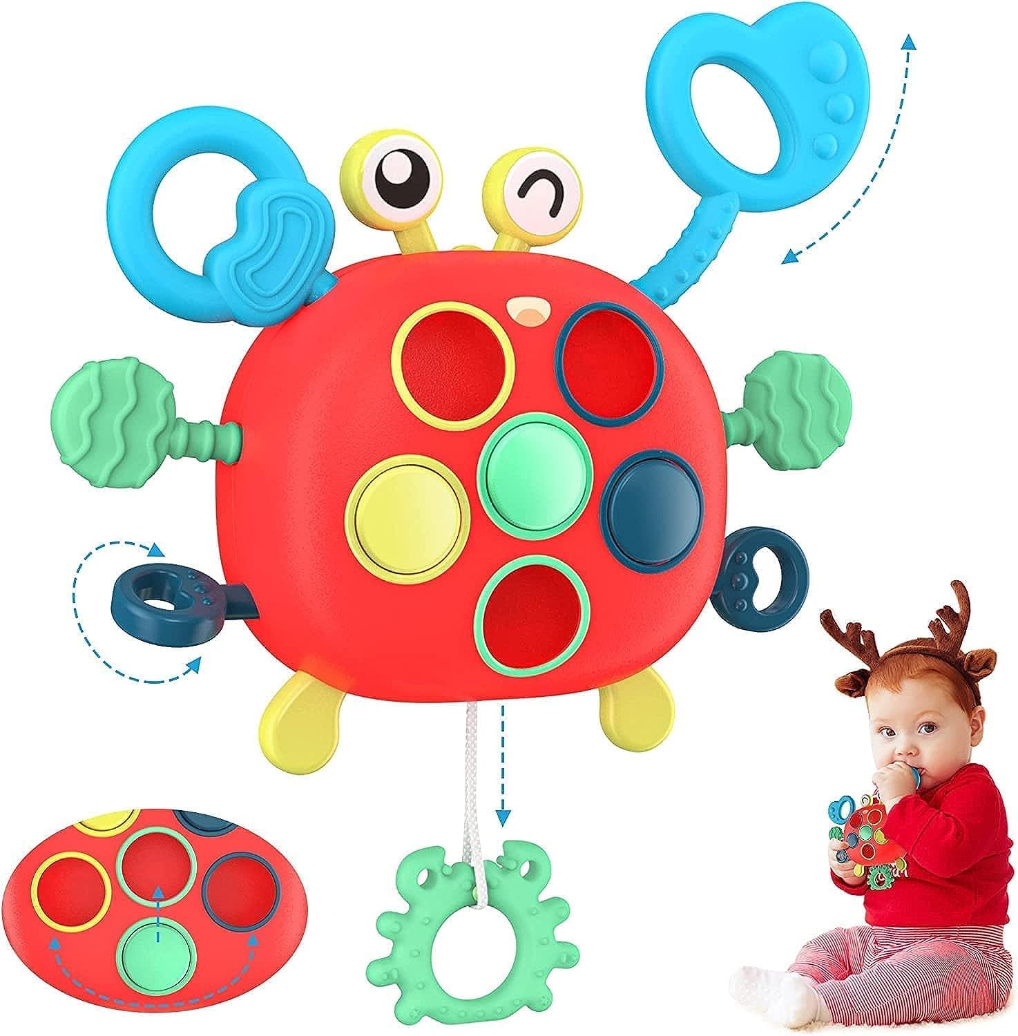 Baby-G Baby Sensory Toys 6 12 18 Months, Montessori Toys for 1 Year Old, Silicone Pulling Toy Baby Travel Toys Toddler Teething Toys 0-6 Months Fine Motor Skills Toys Birthday Gifts for Boys Girls