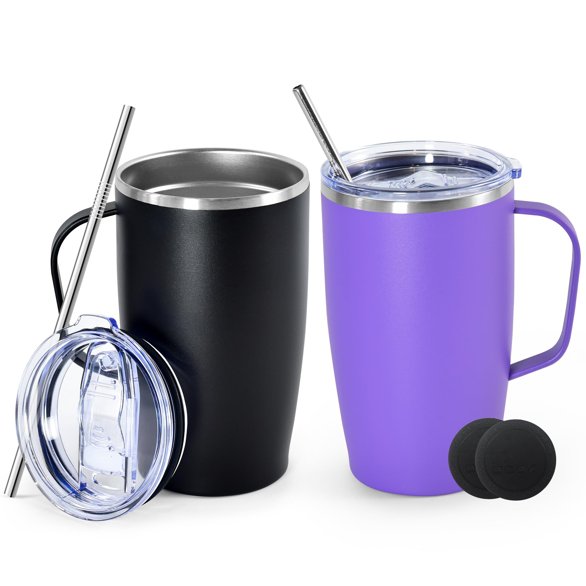 View 1 of ***  CHECK COMMENTS***    Icesip 16oz Insulated Coffee Mug, 2Pack Stainless Steel Tumbler with Handle