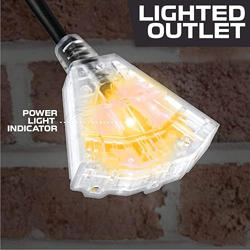 Miniatura 4 de Iron Forge Cable Cable de extensión de calibre 12 con múltiples tomas, cable de extensión negro resistente de 6 pies - SJTOW 12/3, cables de salida