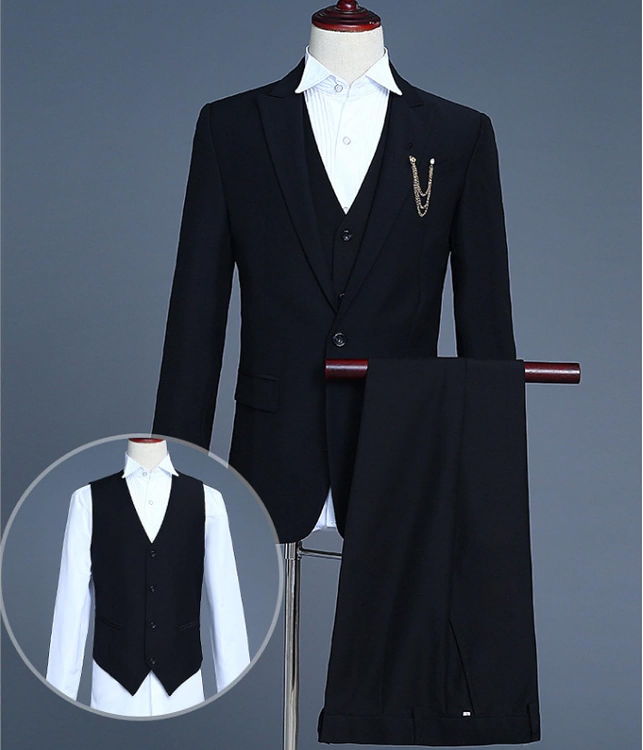 JEsilunmaMY Men's 3 Piece Groom Suit Set Slim Fit Solid Blazer Jacket Vest Pants Formal Tuxedo Suit for Wedding Prom Dinner