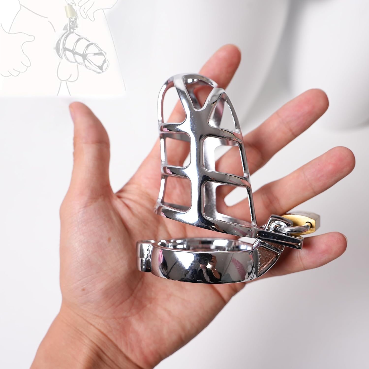 Stainless Steel Cock Cage - Chastity Device and Penis Bondage Restraints for Men, BDSM Bondage Gear with Secure Gold Padlock (A-40mm)