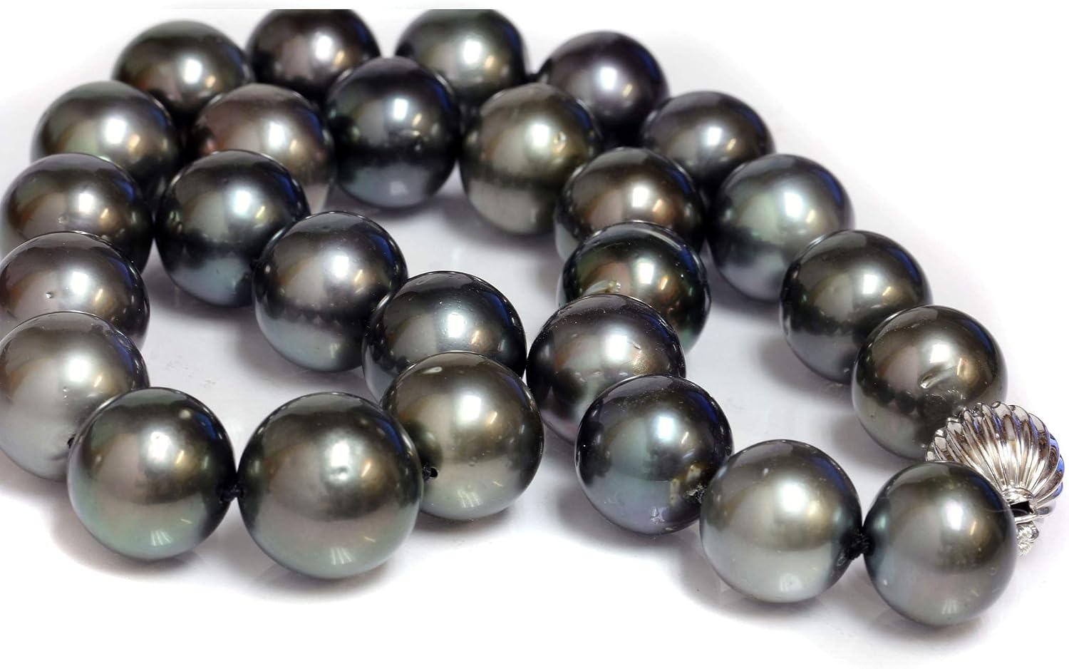 14k Gold - Tahitian South Sea Pearl Necklace Strand 17-15 mm Black Color 18" Princess Length Gift For Women