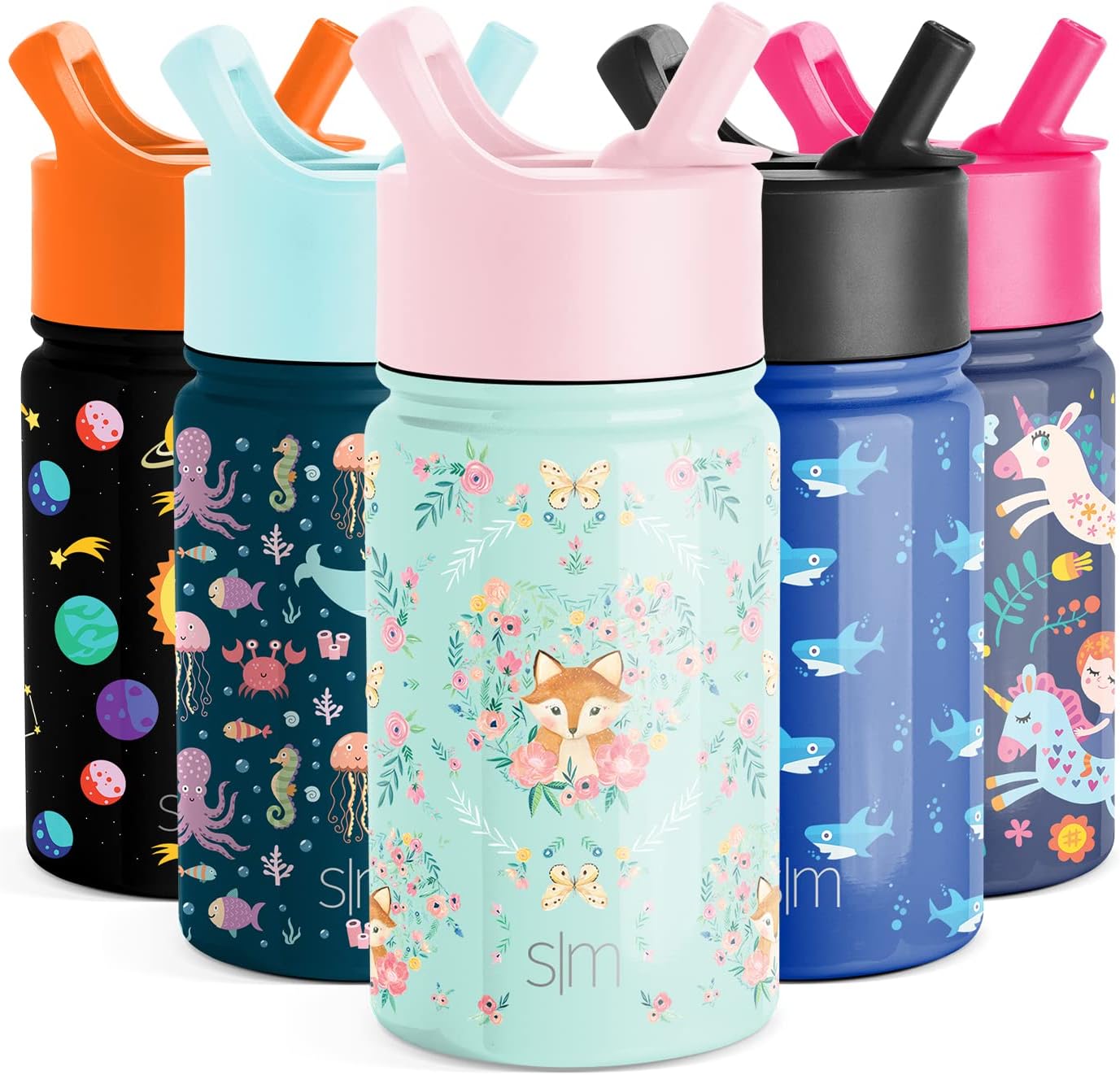 Simple Modern Kids Water Bottle with Straw Lid | Insulated Stainless Steel Reusable Tumbler for Toddlers, Girls, Boys | Summit Collection | 10oz, Fox and the Flower