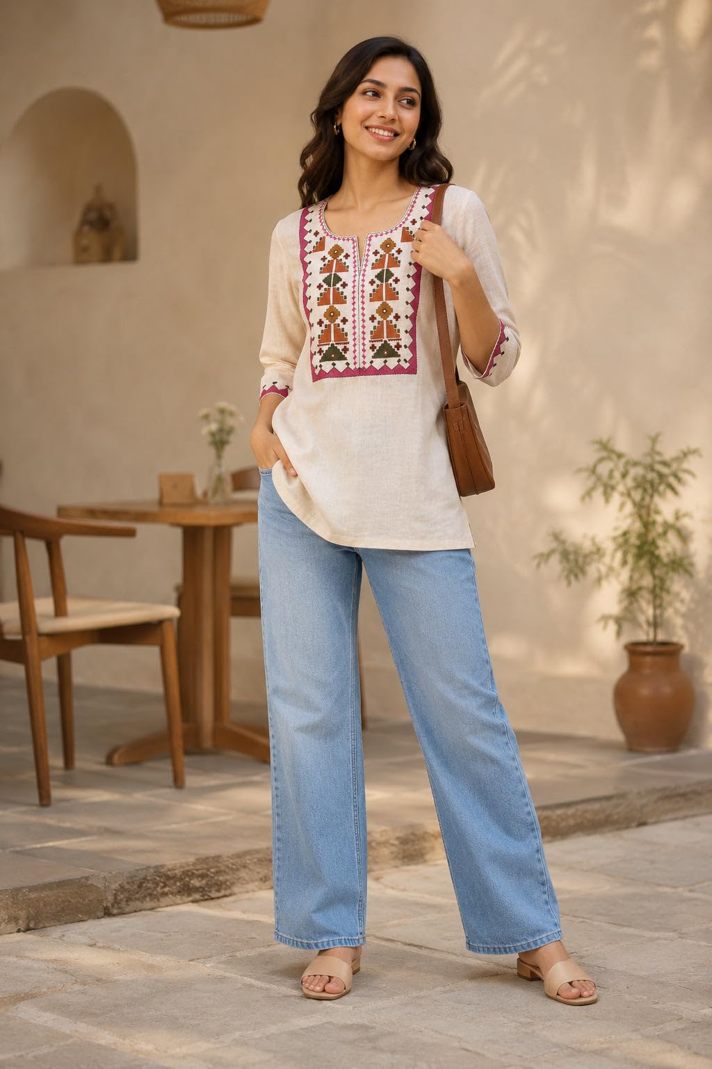 Ladyline Tunique élégante en coton brodé pour femme