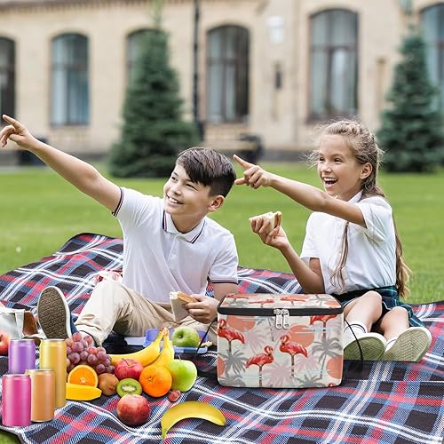 Miniatura 3 de Bolsa de almuerzo aislada con diseño de flamencos de hoja de palmera para mujeres, reutilizable, bolsa cuadrada de comida para adultos y hombres,