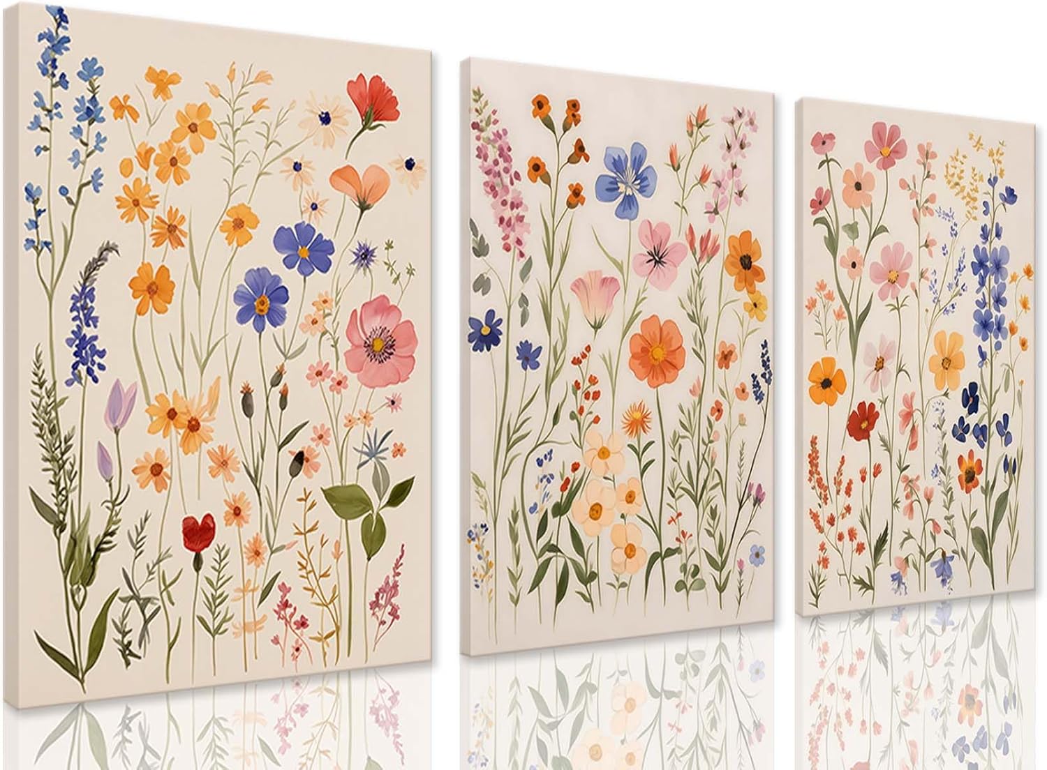 ZQARTZZQ 3 Piece Wildflower Wall Art Watercolor Botanical Floral Colorful Canvas Framed Prints Boho Flower Pictures Wall Decor Modern Minimalism Paintings Artwork Girls Bedroom Living Room Bathroom 12x16in