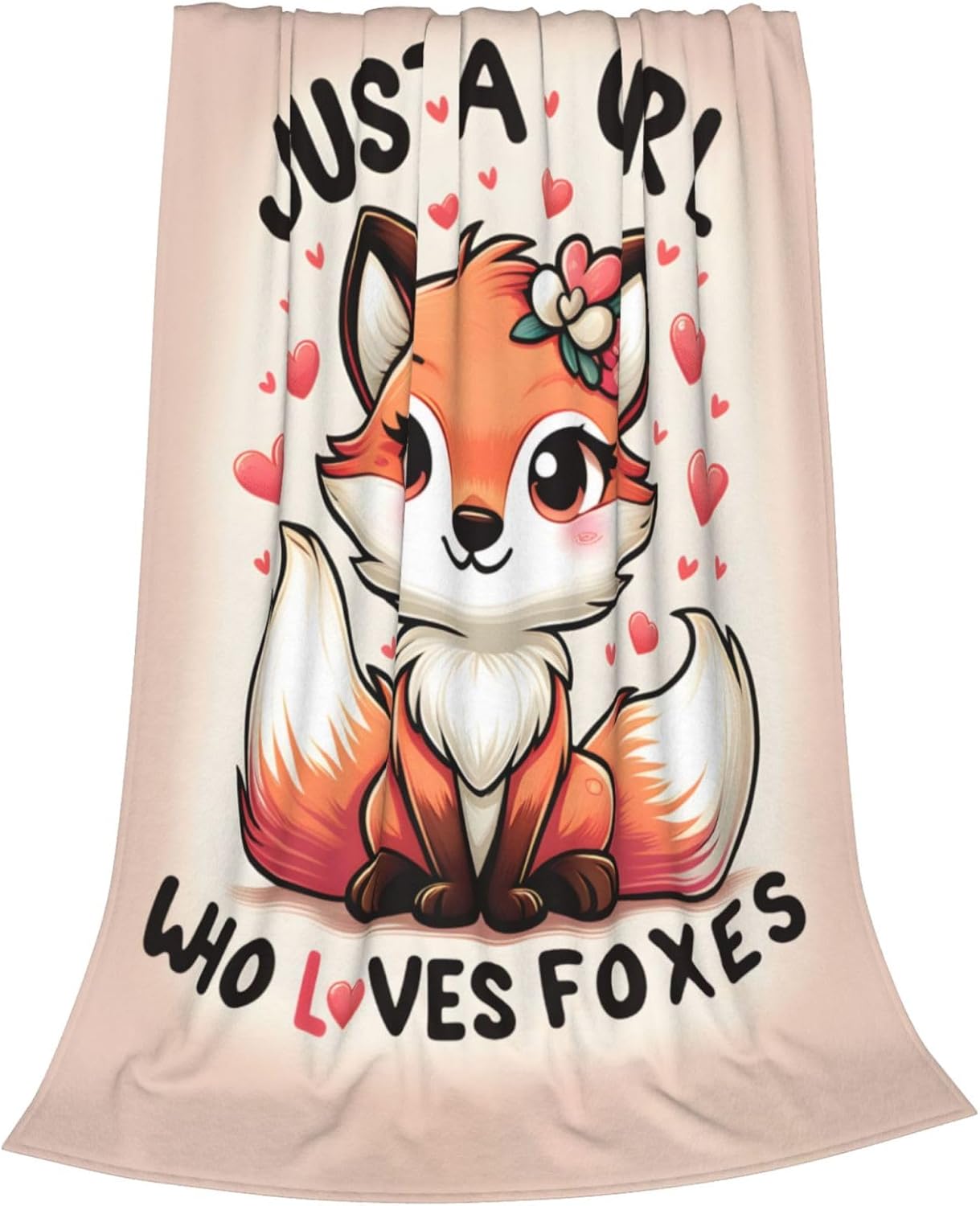 Cute Fox Blanket Gifts for Kids Just a GILR Who Loves Foxes Cartoon Flannel Throw Blankets Soft Comfy Lightweight for Home Decor Couch Bed Sofa 60x50 Inches - Image 2