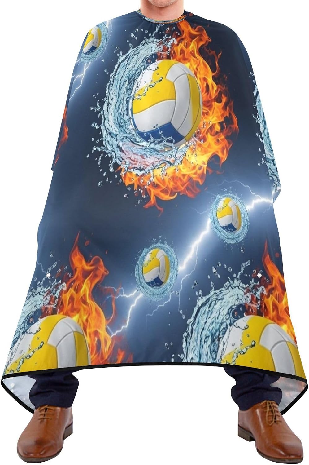 Volleyball Splashing Water Flames Hair Trim Bib, Barber Clothes Protector, Mens Haircutting Cape