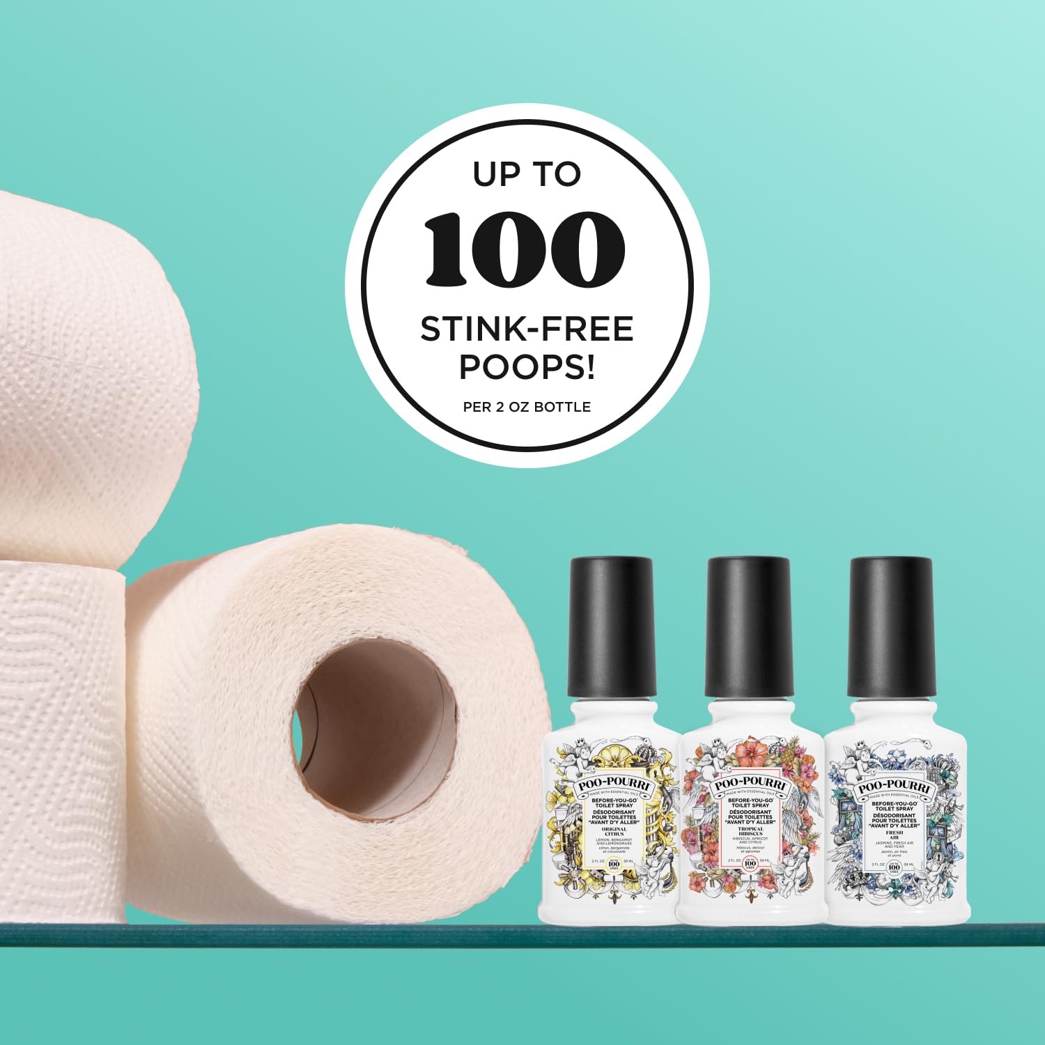 Pourri Bright & Tropical Ambientadores de baño – The Getaway Kit – 3 mini aromas de baño – Uso como ambientador de inodoro o desodorante de baño – Aire fresco, cítricos e hibisco tropical (3 unidades,
