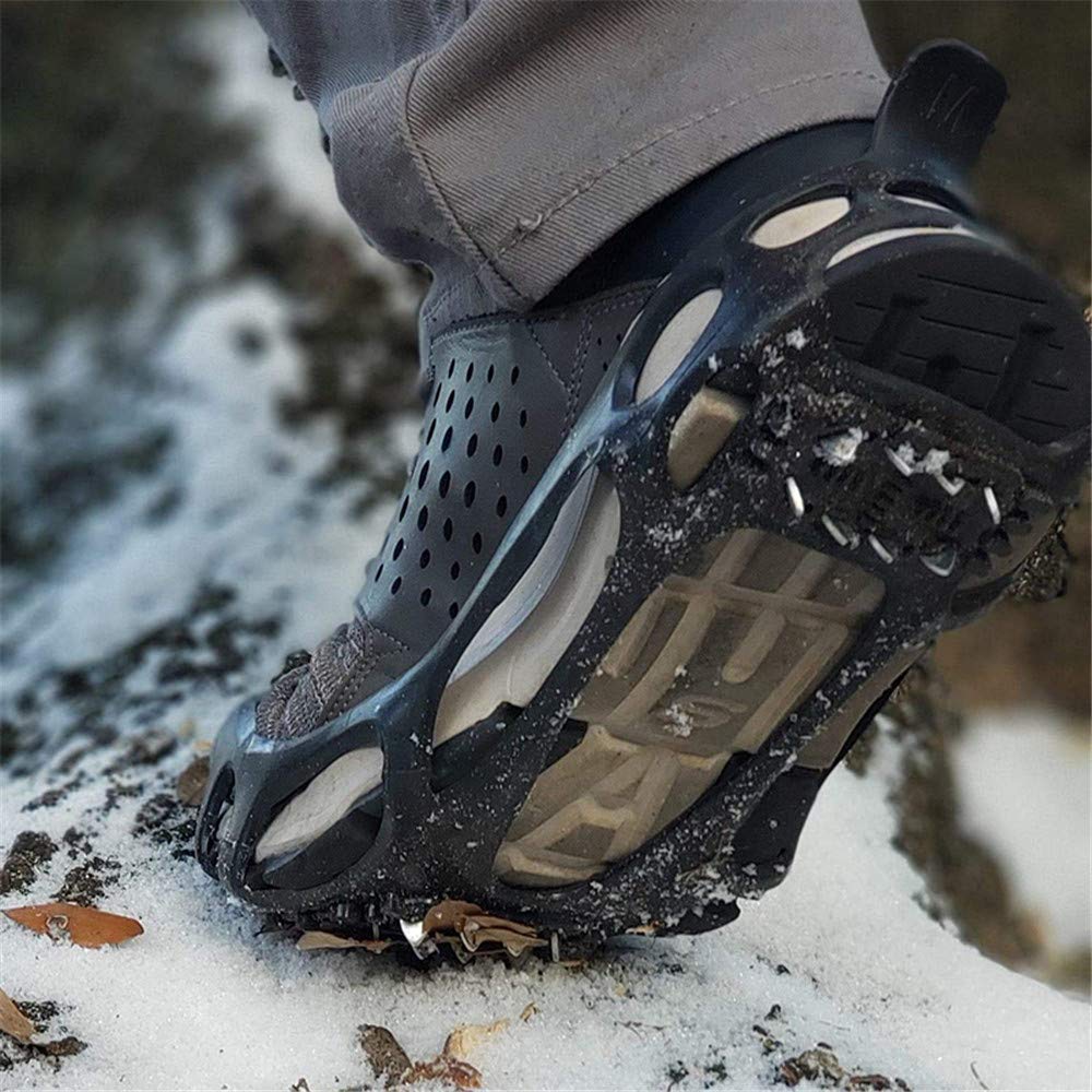 Poignées à Neige glacée, Pinces à Glace d'hiver antidérapantes Crampons à Neige Crampons de Traction avec 24 Bottes à Crampons en Acier Couvre-Chaussures pour la randonnée Pêche ES