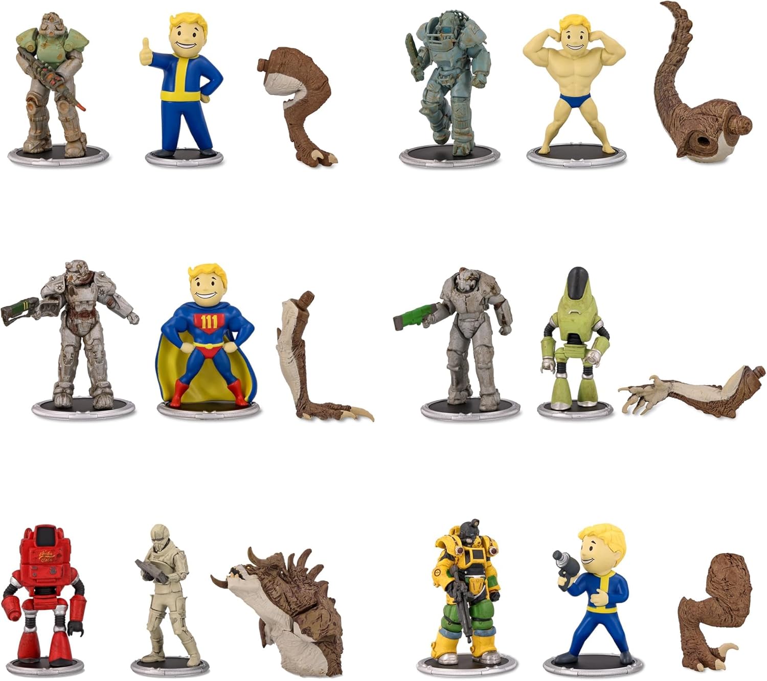 Toynk Fallout 3-Inch Mini Figure Collection for Adults | Complete Set of 12 | Includes Build-A-Figure Deathclaw Pieces