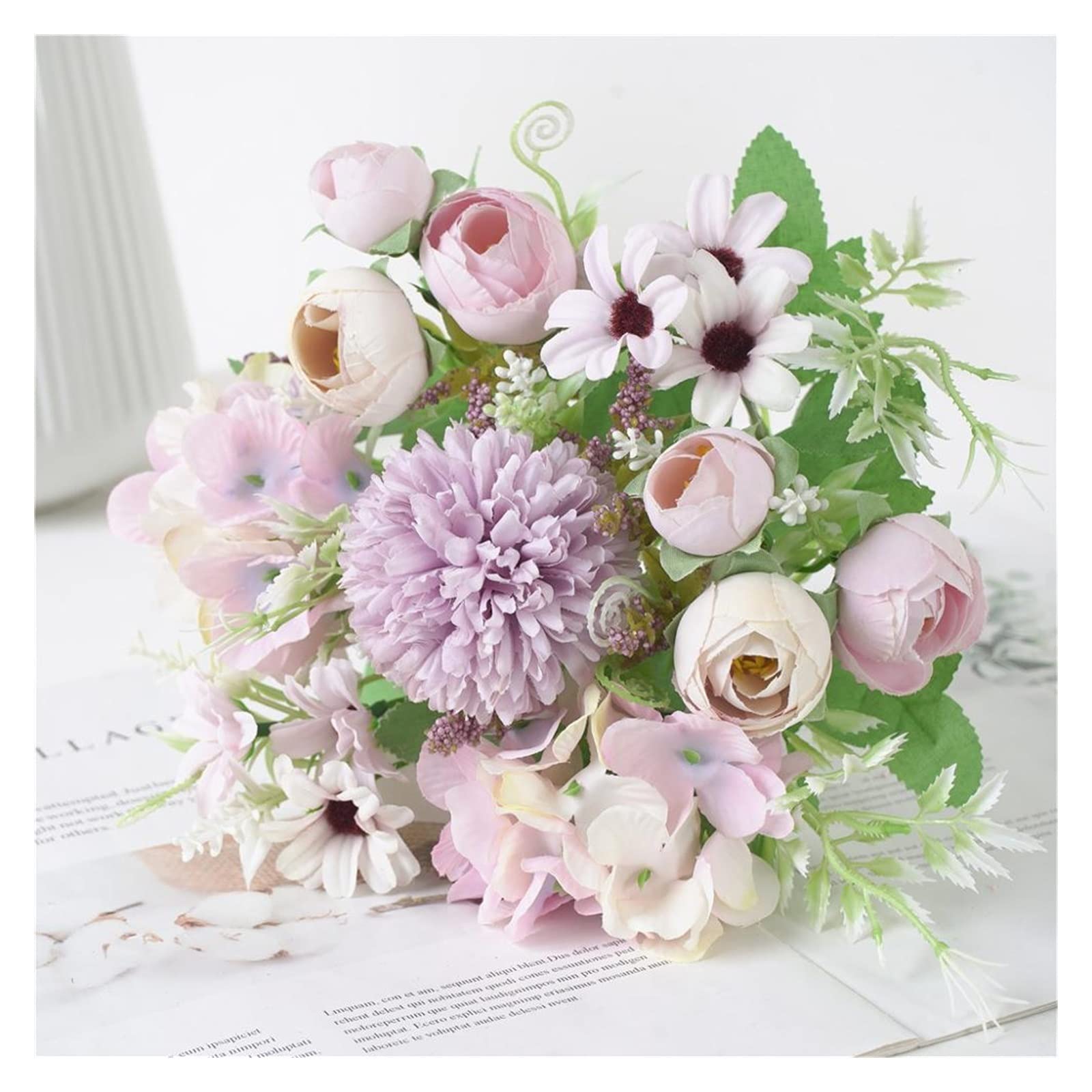 Artificial Flowers 1pc Mixed Flower Beautiful Peony Artificial Flower Hydrangea Silk Fake Bouquet for Home Wedding Decoration DIY Dandelion Flowers Arrangement Bouquet (Color : B)