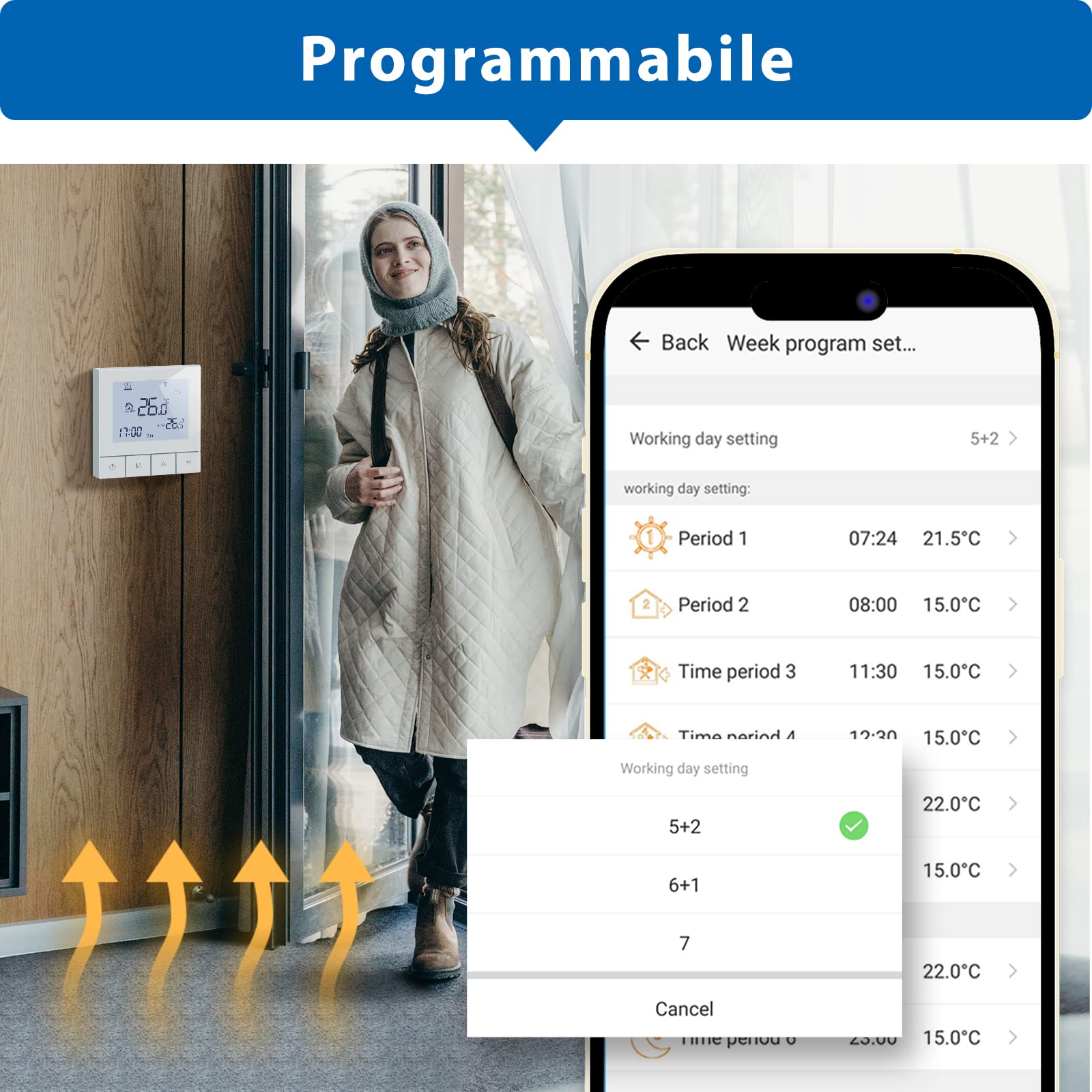Tuya Termostato Wifi per Riscaldamento Dell'acqua,Smart Termostato Ambiente Programmabile LCD Touchscreen Controllo Vocale per Riscaldamento a Pavimento Compatibile con Alexa 3A TDS75-WIFI-WP