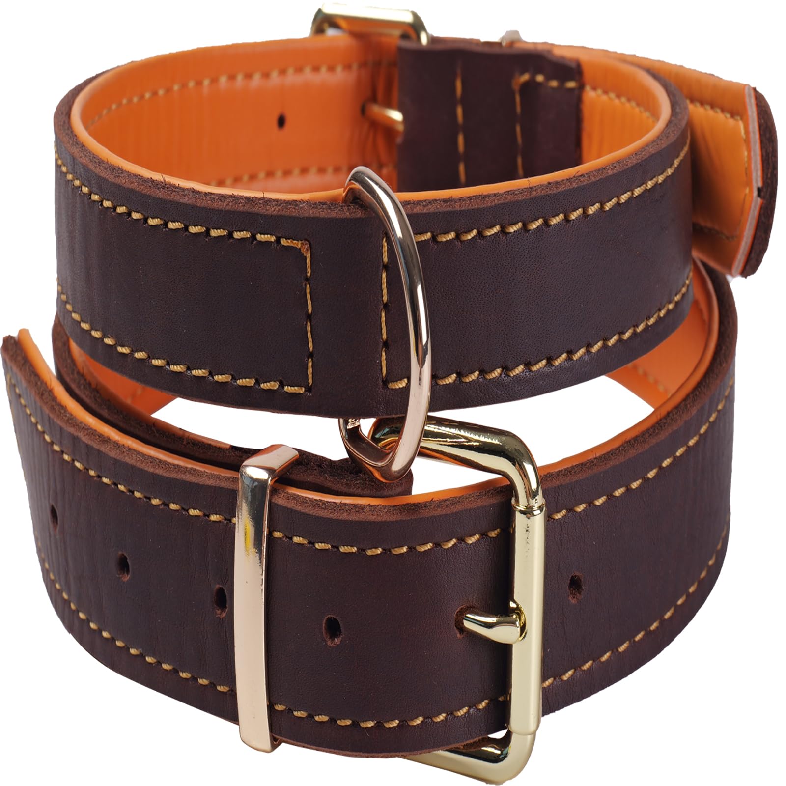 Collar de Cuero Resistente para Perros, Acolchado y Hecho a Mano para Razas Medianas, Grandes y XL, Diseño Grueso y Cómodo Resistente, Suave y Duradero(Marrón,XL)