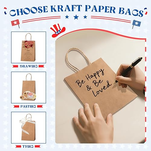 Miniatura 5 de MESHA Bolsas de regalo de papel de 5.25 x 3.75 x 8 pulgadas, paquete de 50 bolsas de papel pequeñas de color marrón con asas a granel para pequeñas