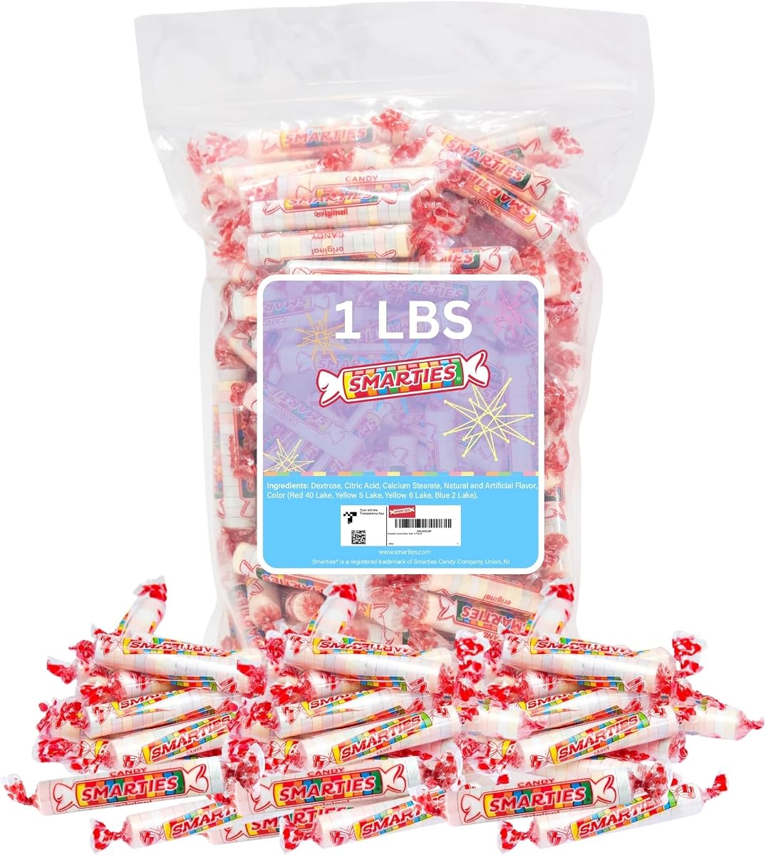 Smarties Candy Bulk Rolls Original Flavor, Gluten & Vegan Free, Classic Sweetness from Family Owned Company Since 1949, Peanut-Free & Dairy-Free, Perfect Halloween, 1 lb Bag