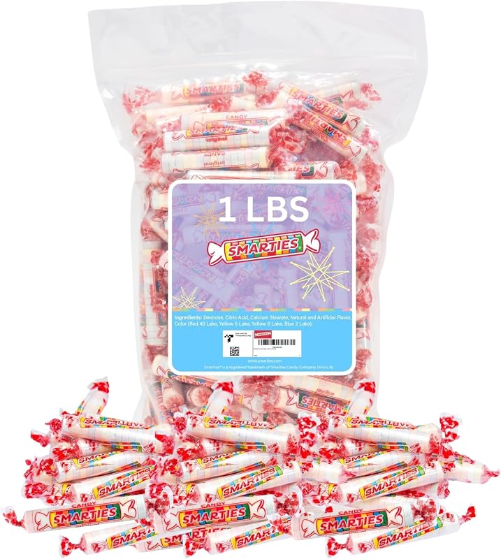 Smarties Candy Bulk Rolls Original Flavor, Gluten & Vegan Free, Classic Sweetness from Family Owned Company Since 1949, Peanut-Free & Dairy-Free, Perfect Halloween, 1 lb Bag