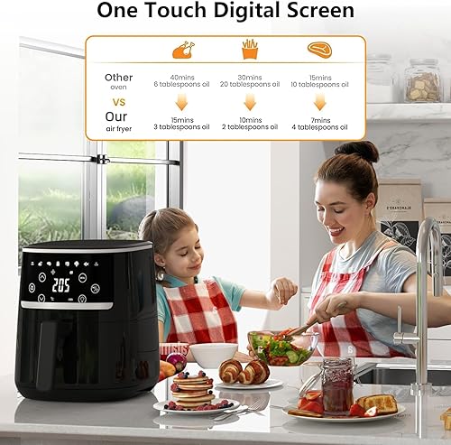 Miniatura 7 de Freidora de aire 8 en 1 de 1500 W con ventana de visión transparente, freidora de aire de acero inoxidable de 5 cuartos de galón, control de