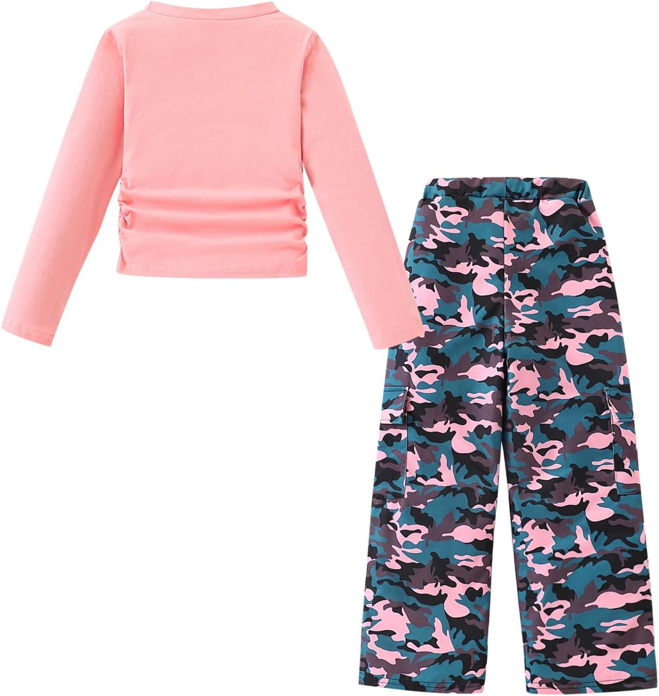 Girls Clothes Tween Girl Outfits Long Sleeve Ruched Top Botanical Print Relaxed Pocket Pants Set - Image 6