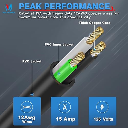 Miniatura 3 de MICTUNING Enchufe de puerto de CA de 15A de 72 pulgadas con cable de extensión integrado resistente con tapa resistente y sierra de agujero - Negro