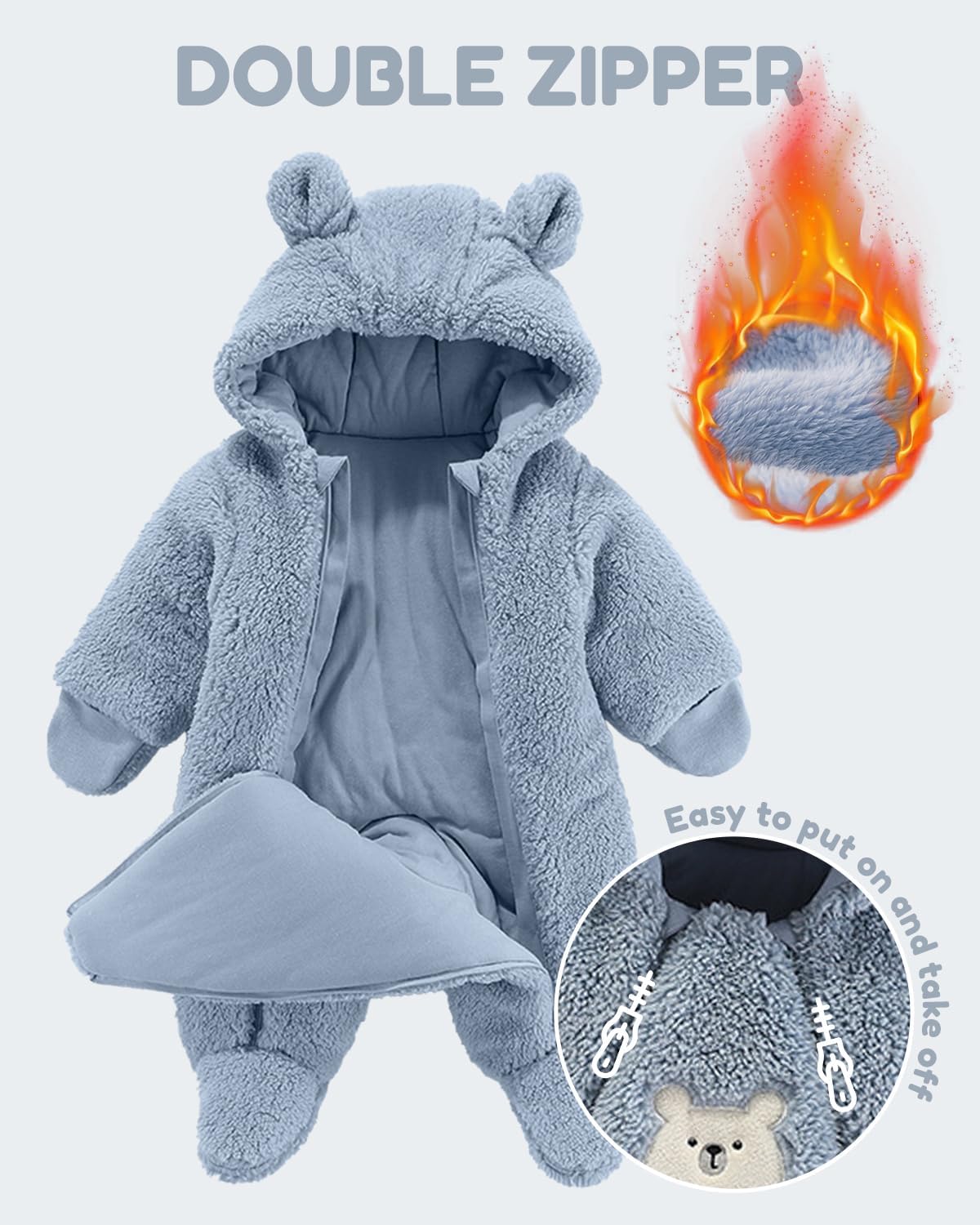 JiAmy Newborn Baby Winter Hooded Romper, Cartoon Zipper Footie Snowsuit Jumpsuit Outfits,Winter Coat Toddler Clothes - Image 2