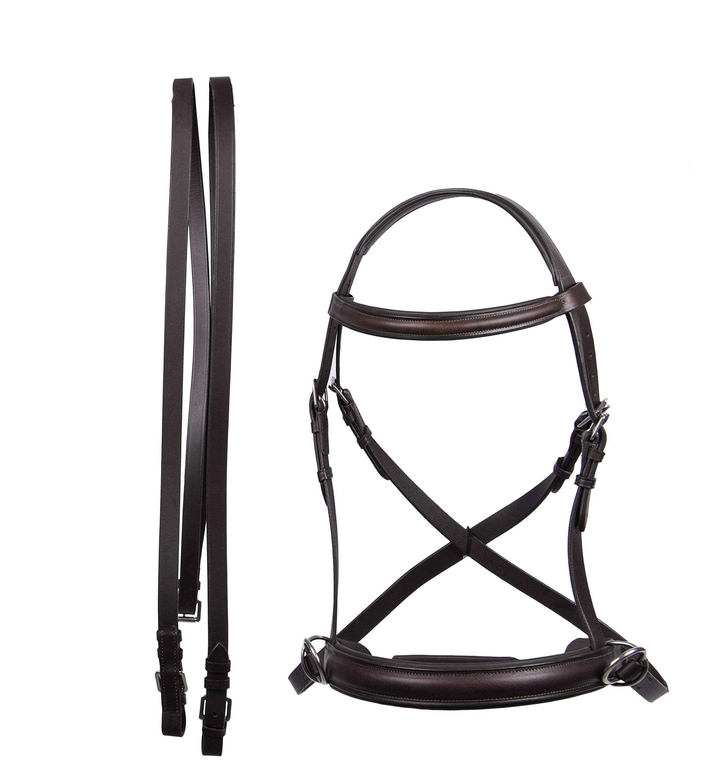 Bride Anglaise Cousue Fantaisie En Cuir Marron – Taille Cheval – Equiroyal 22-9558-7