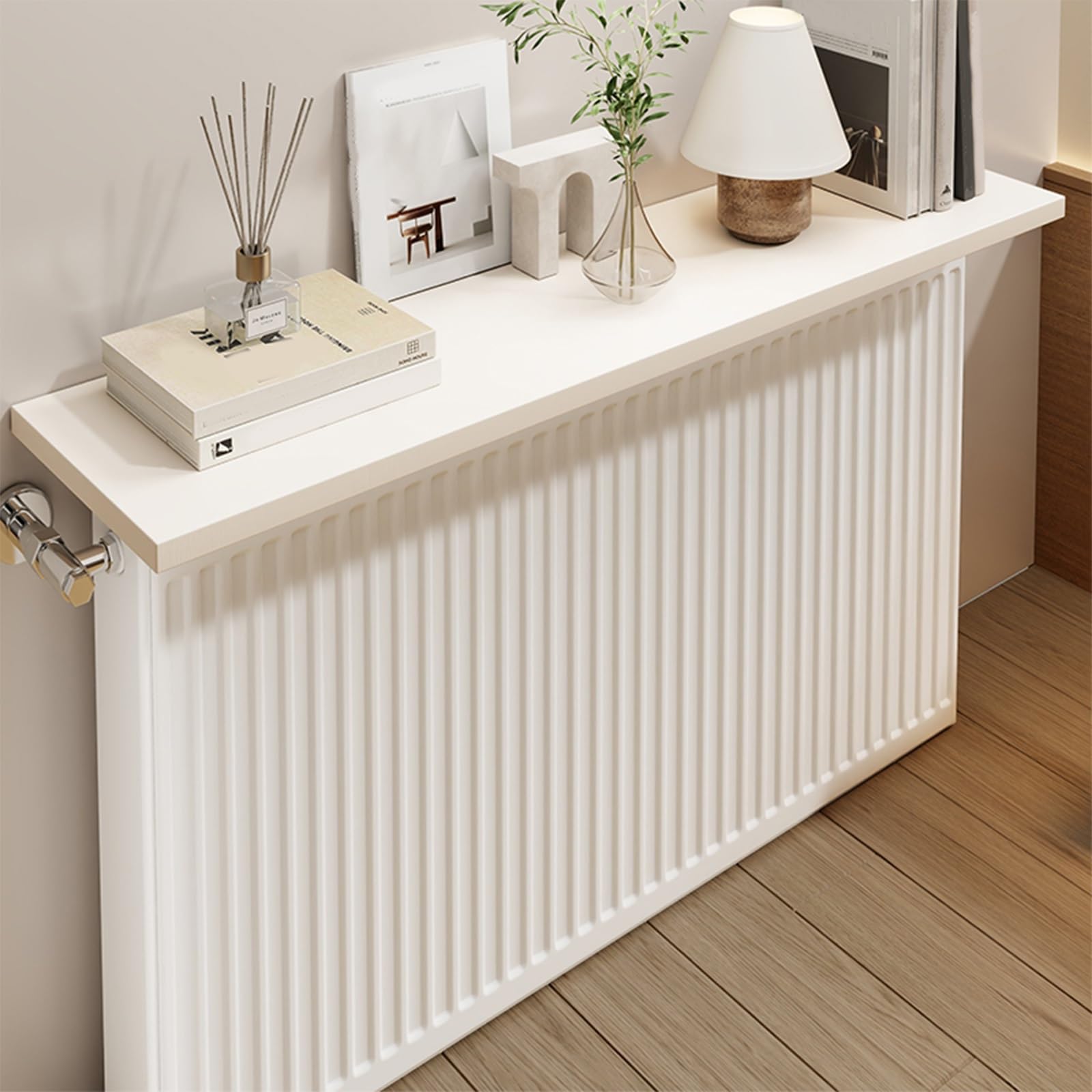 Floating Radiator Storage Shelf Rack White Aluminum Alloy Floating Radiator Shelf Cover with Bracket - Multiple Sizes(80x30cm/31.5x11.8in)