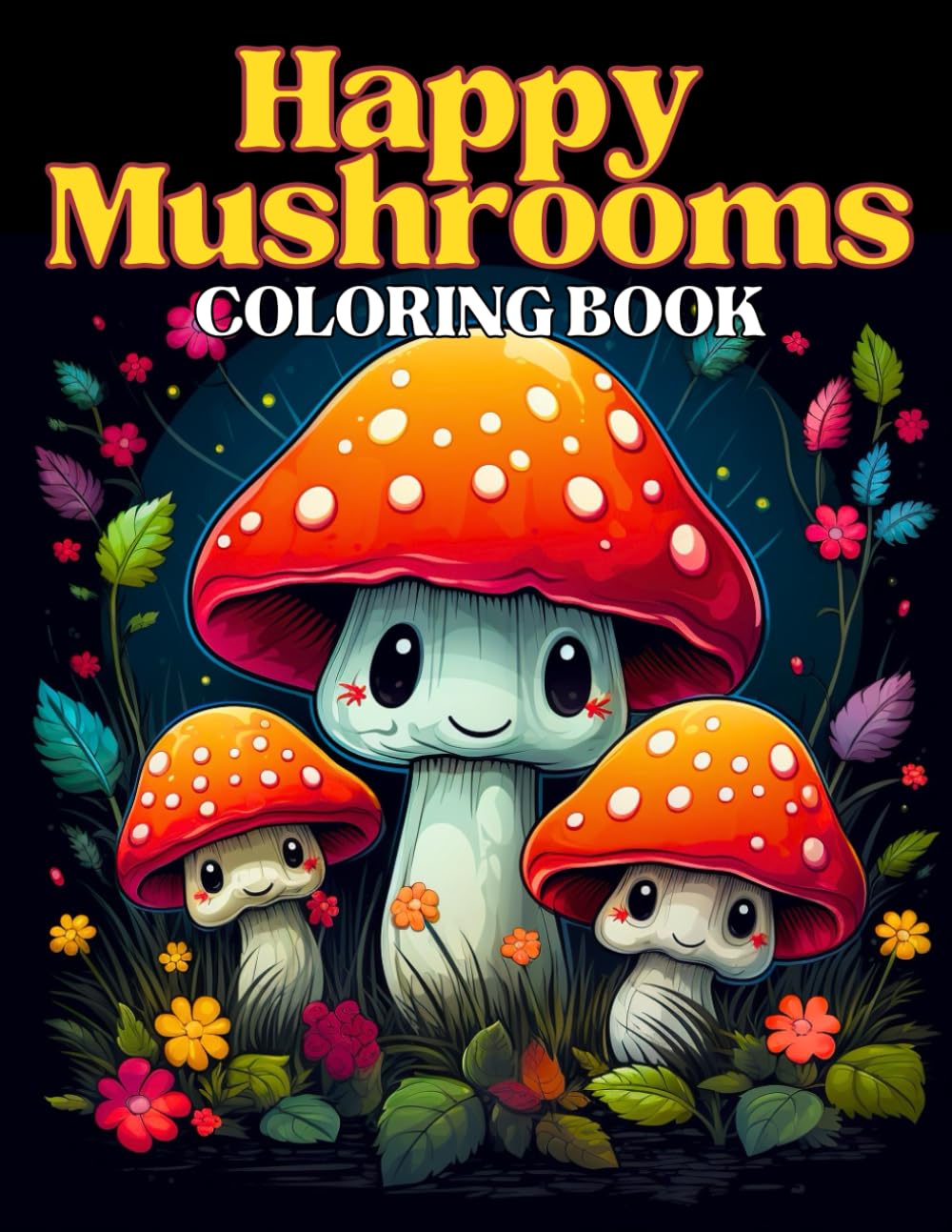 Happy Mushrooms Coloring Book: Cute and Magical Fungi Designs for Stress Relief and Relaxation | Suitable for Adults and Kids (Fantasy Coloring Books)