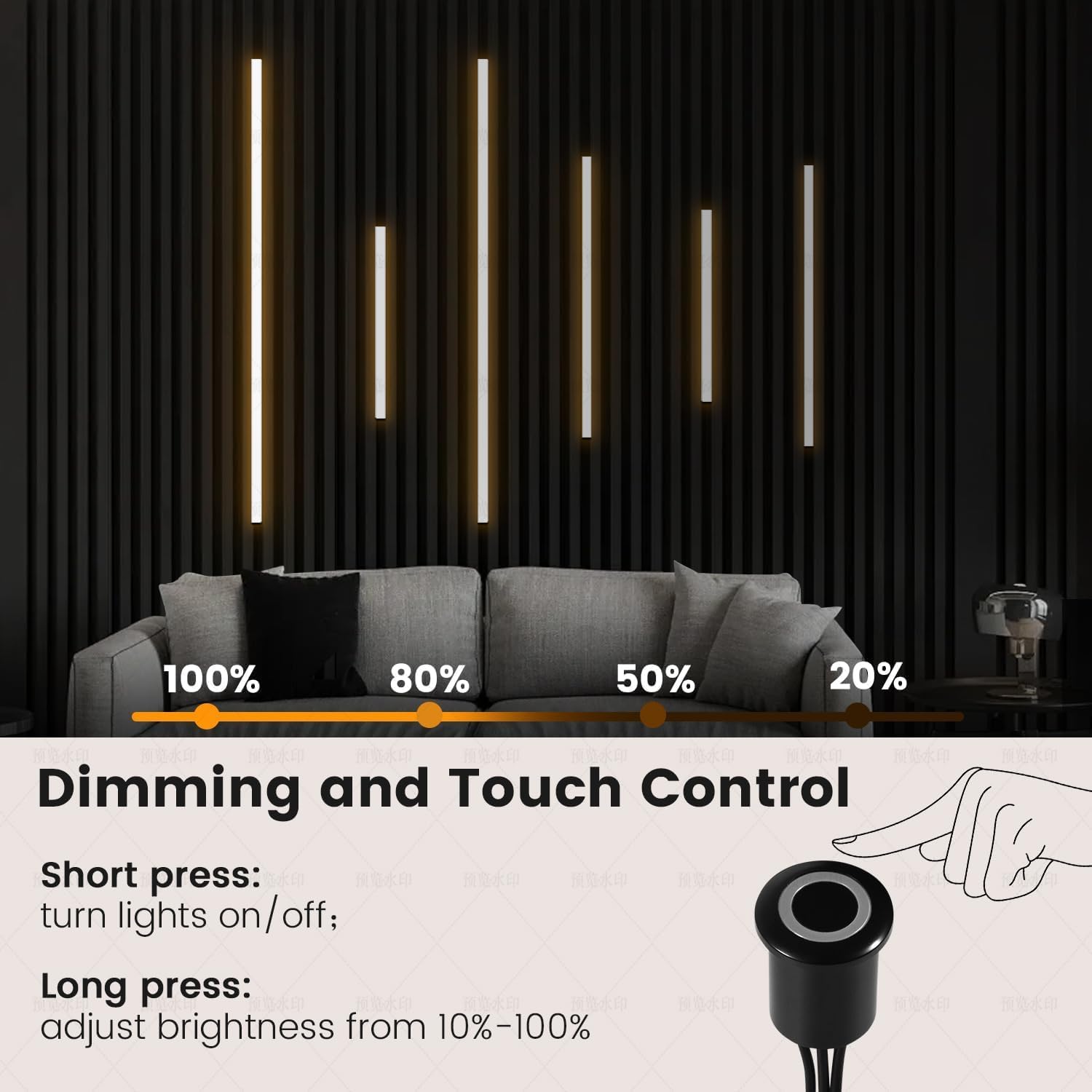 6-Lights LED Recessed Lighting Wall Panel Lights,Self-Adhesive Wood Slat Wall Panel Strip Light,4000K Touchable Switch Dimmable LED Aluminum Channel lamp,Under Cabinet Light(39in+31.5in+23.6in)