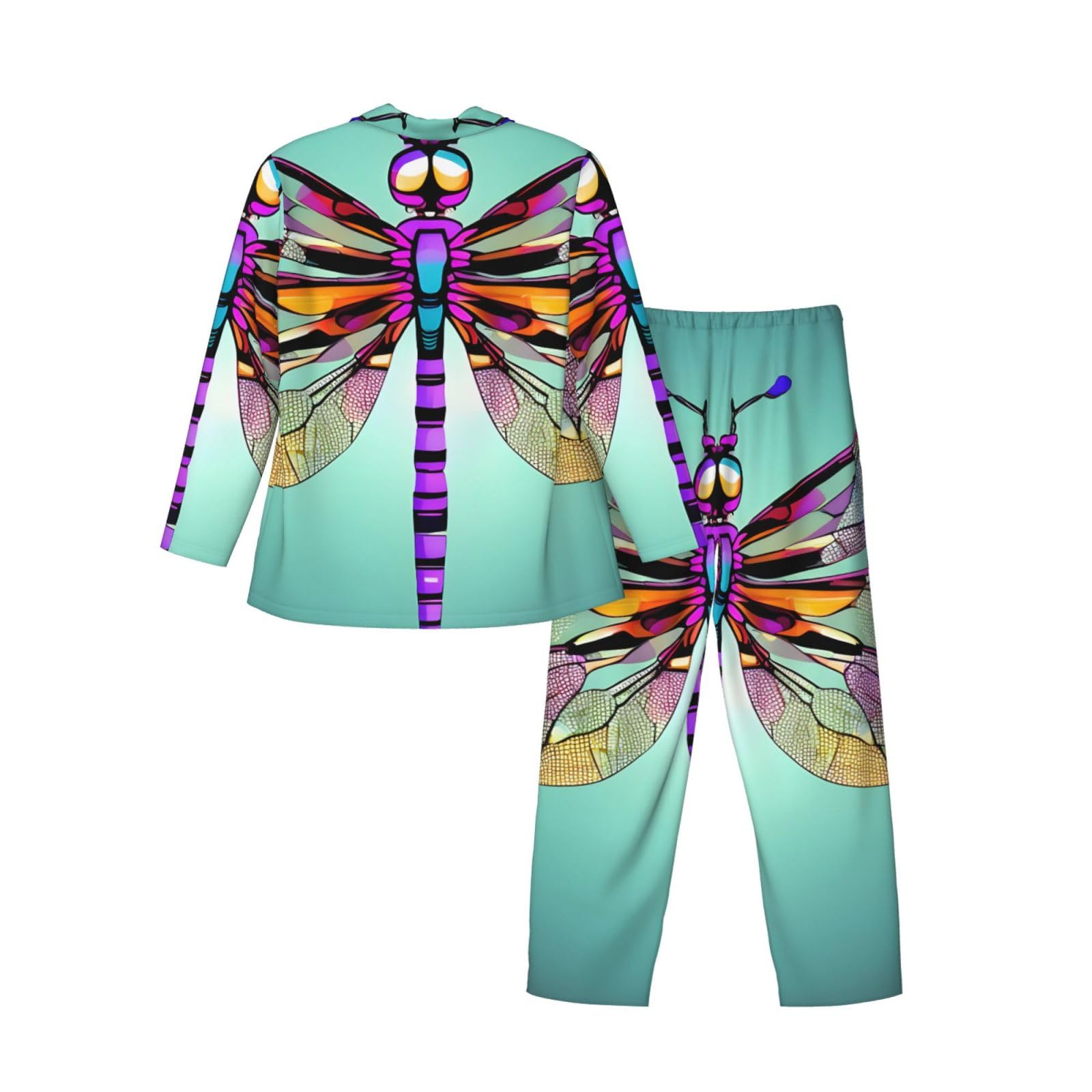 Herren-Pyjama-Set mit niedlichem Libellenmuster, langärmelig, zweiteilig, Hauskleidung, bequeme Nachtwäsche