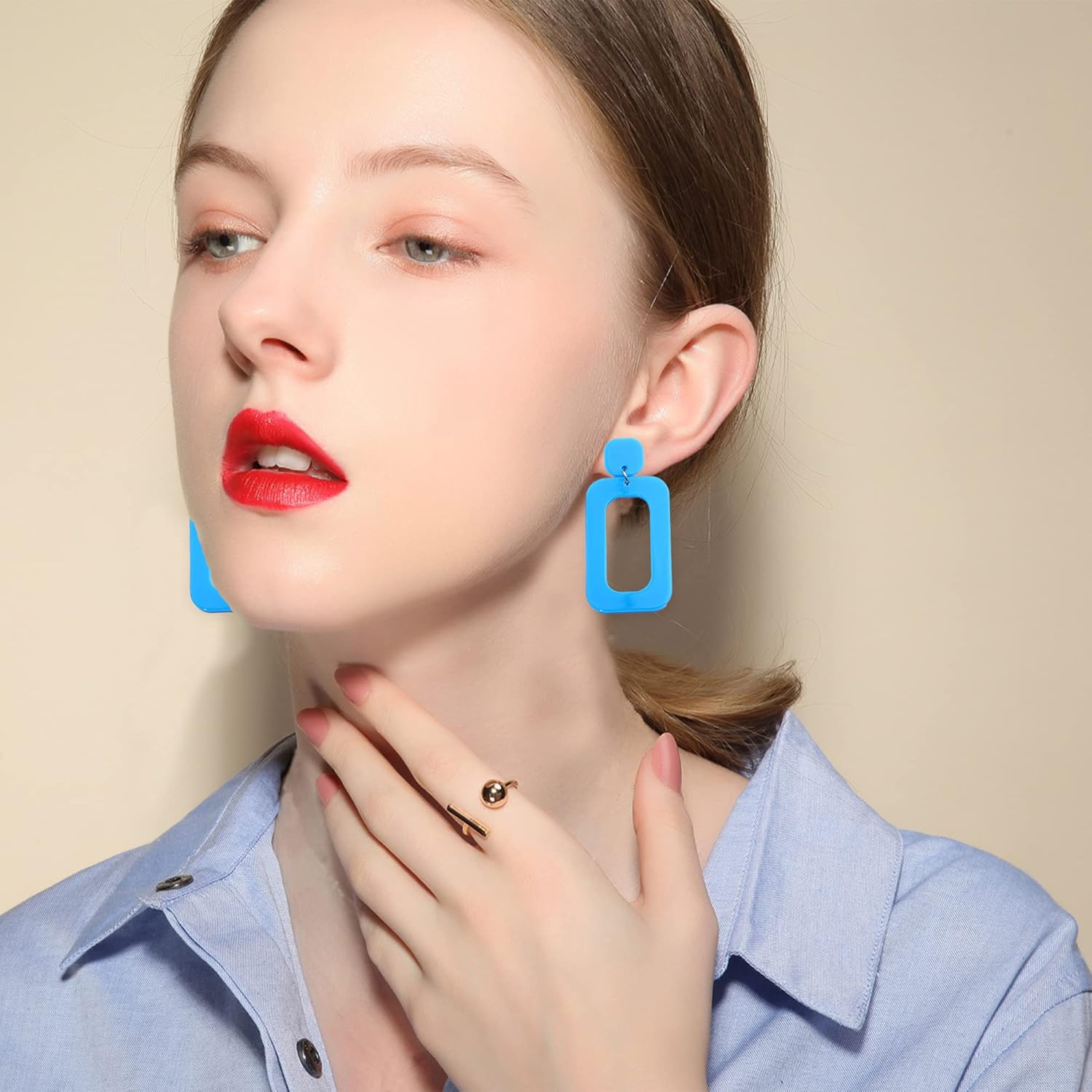 GBAHFY Vintage Minimalist Multicolor Acrylic Geometric Square Hollow Drop Dangle Neon Earrings Retro 80s Party Costume Accessory for Women Jewelry Gifts - Image 7